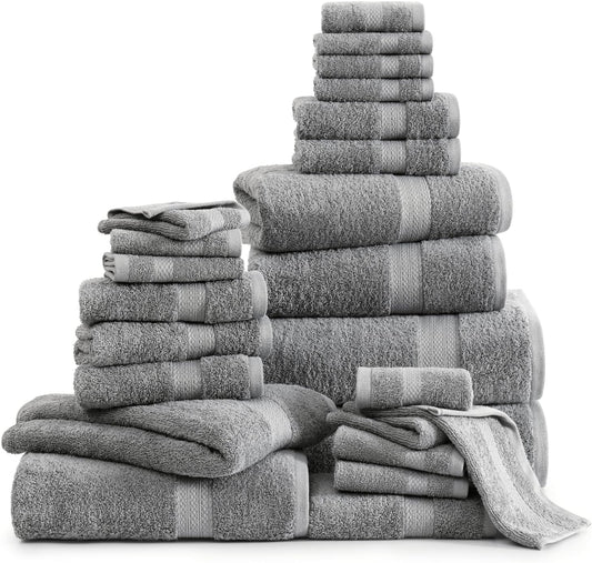 Lane Linen 100% Cotton 24 Pc Bathroom Towel Set - Ring Spun, Quick Dry, Soft & Absorbent - 2 Bath Sheets, 4 Fingertip Towels, 4 Bath, 6 Hand Towels, 8 Washcloths - Hotel Quality Towel Set - Space Grey
