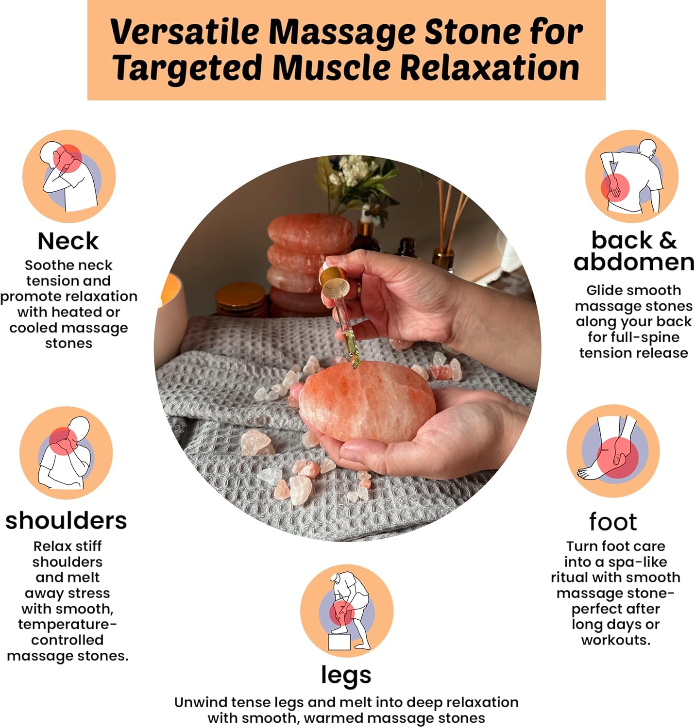 POHS Pack of 6 Flat Oval Massage Stone, Deodorant Stone, Pink Crystal Hand -Carved hot & Cold for Massage Therapy