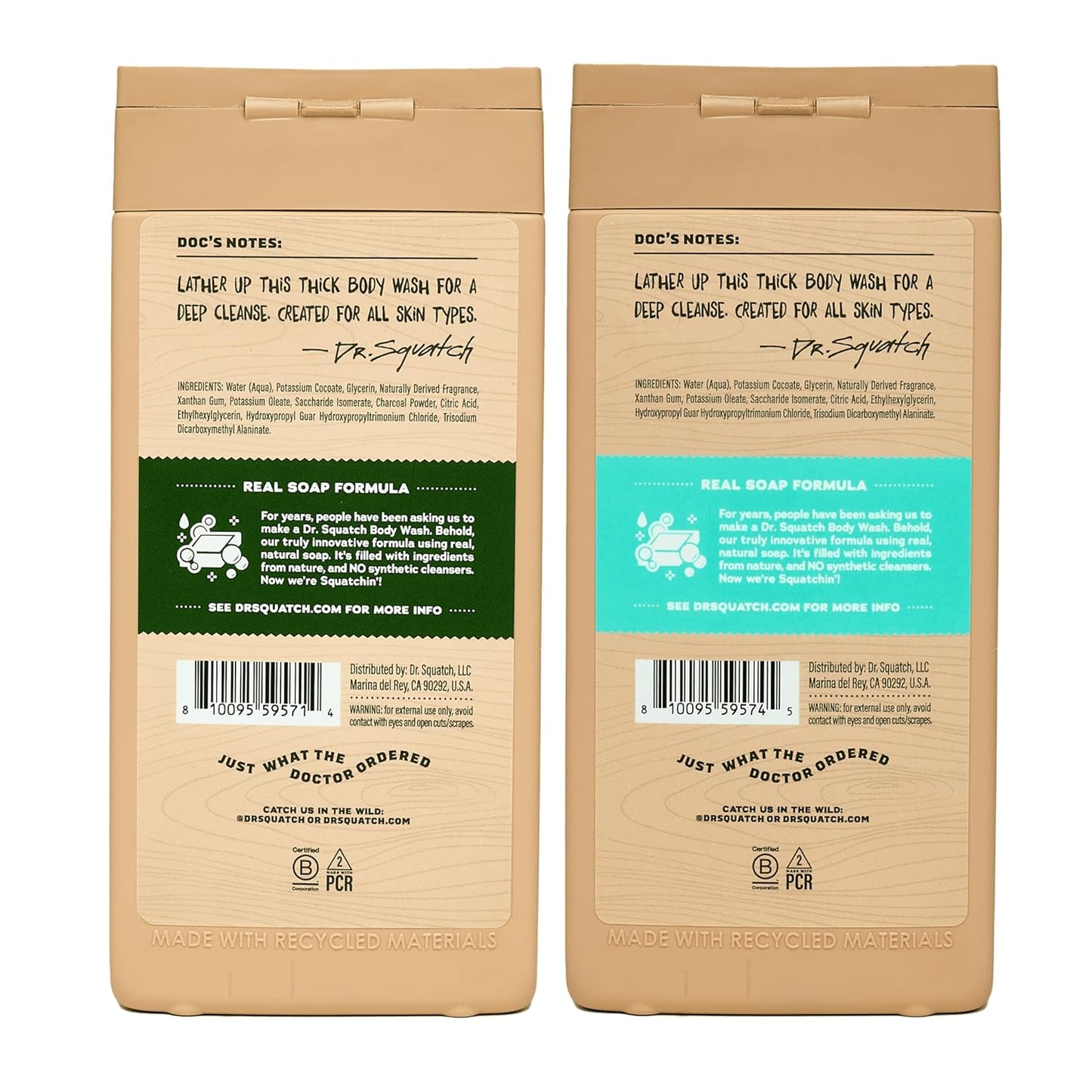 Dr. Squatch NEW Body Wash for Men with Nourishing, Natural Ingredients | No Paraben, Phthalate, Sulfate | All Day Moisture | Long Lasting Scent | Pine Tar & Coconut Castaway (14 oz, 2-Pack)