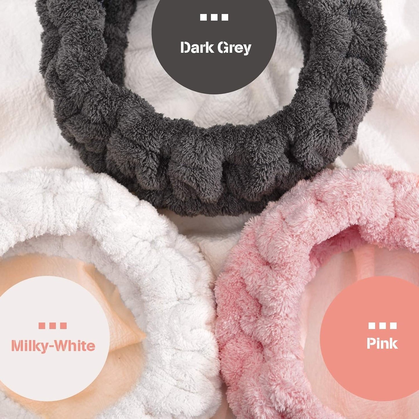 Chuangdi 3 Pieces Spa Headband for Women Facial Makeup Headband Soft Terry Cloth Hairband for Washing Face Mask Spa Shower Gifts(Pink, Milky-White, Dark Grey)