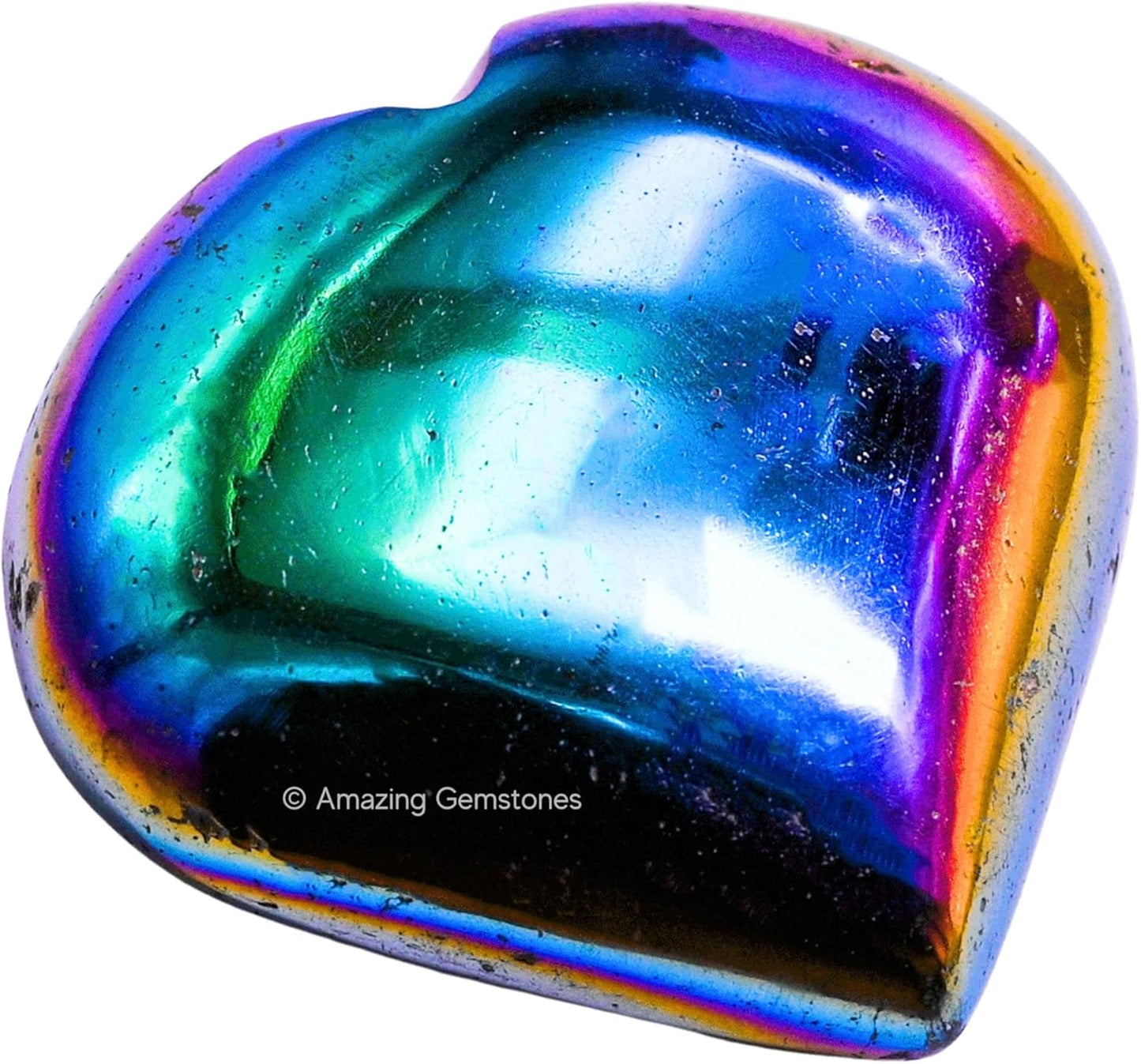 Amazing Gemstone Titanium Aura Quartz Crystal Heart Palm Stone - Pocket Massage Worry Stone for Natural Body Chakra Balancing, Reiki Healing and Crystal Grid