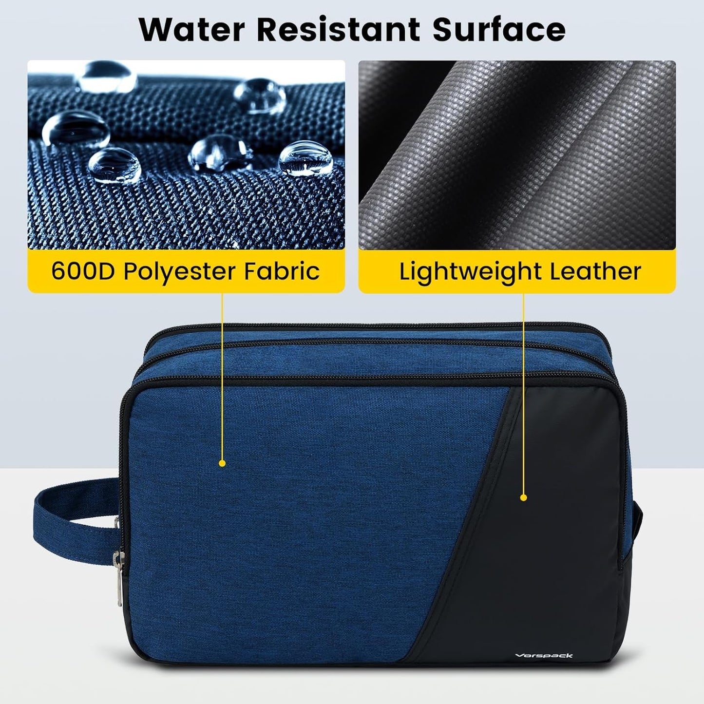 Vorspack Large Travel Toiletry Bag - Water Resistant Toiletry Bag for Men for Bathroom Toiletries Accessories Gifts - Navy Blue
