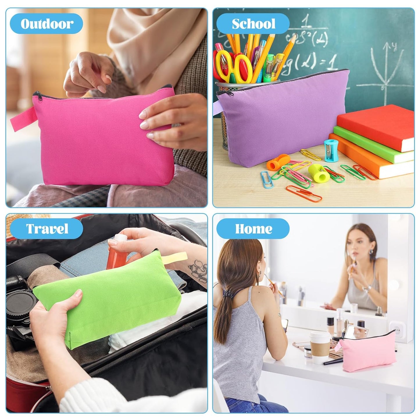 Saintrygo 30 Pcs Makeup Bag Travel Canvas Cosmetic Bag Bulk Multipurpose Small Makeup Pouch for Purse Portable Blank Zipper Toiletry Organizer DIY for Women Assorted Color (Novel,8.7 x 5 x 1.8 Inch)