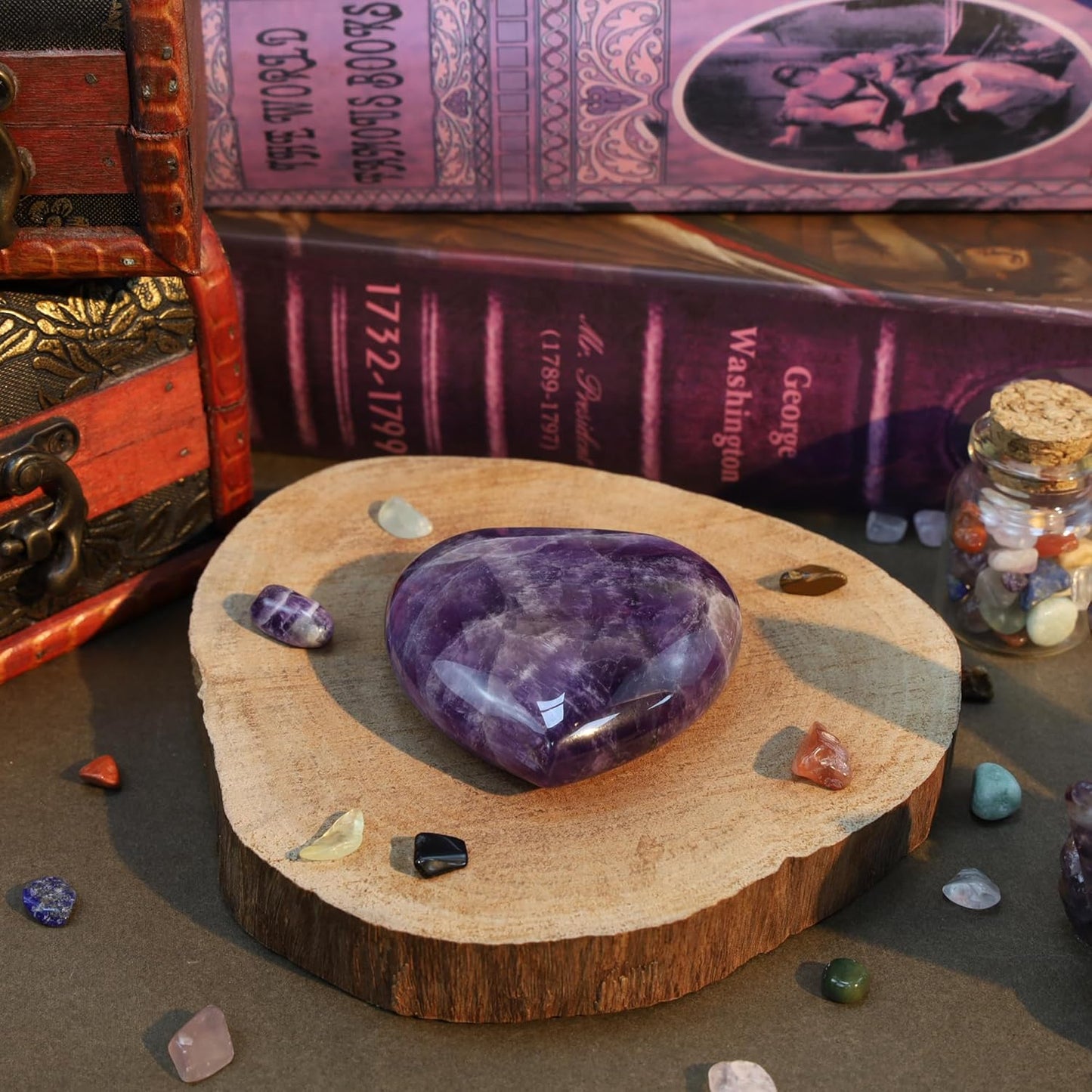 MAIBAOTA 60 mm Amethyst Crystal Rock Large Heart Stone Healing Crystals Gifts for Women Natural Reiki Gemstone Polished Heart Shaped Rocks Meditation