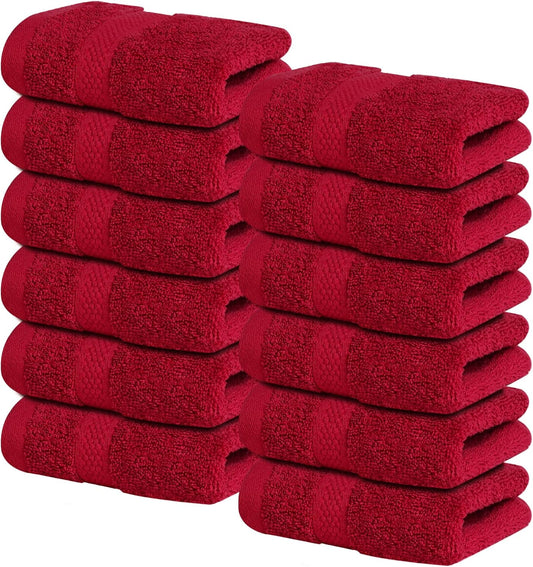 Infinitee Xclusives Luxury Wash Cloths for Showering [13x13] – 100% Cotton Washcloths [Pack of 12], Soft and Absorbent Face Towels for Bathroom Wash Clothes, Gym, and Spa (Burgundy)