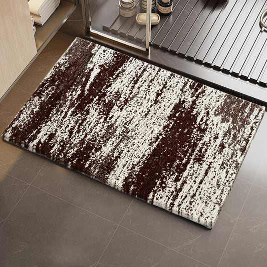 HDFK Graffiti Bath Mat | Non Slip Water Absorbent Quick Dry Woven Floor Mats | Thin Machine Washable Modern Shower Rug | Low Pile Profile Fit Under Door Vanity Room Bathroom Rugs | 24x17.7 Inch Brown