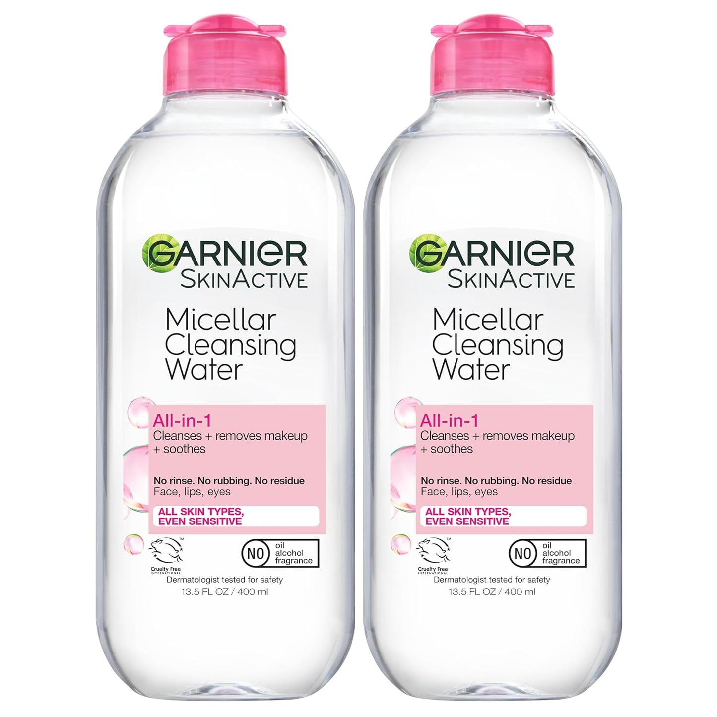 Garnier Micellar Water, Hydrating Facial Cleanser & Makeup Remover, Suitable for Sensitive Skin, Vegan, Cruelty Free, 13.5 Fl Oz (400mL), 2 Count