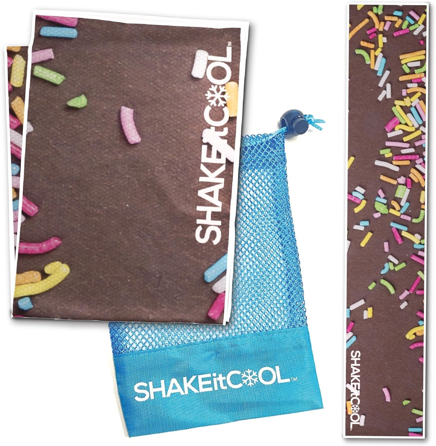 SHAKEitCOOL Original Cooling Towel – Be Cool in Style - Heat Relief, Soft, Lightweight, Sun Protection, Easy Clean - Perfect for Biking, Running, Yoga, Gym, Gardening - Donut Sprinkle
