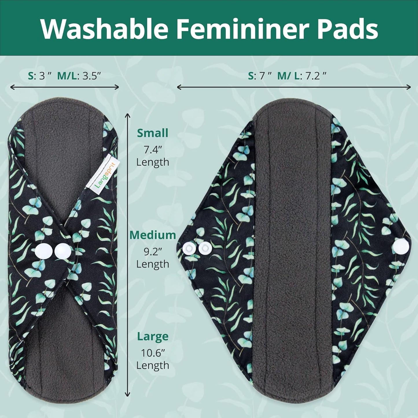 Langsprit Absorbent Reusable Menstrual Sanitary Pads/Washable Cloth Menstrual Period Pads,Reusable Panty Liners(Winter,L)