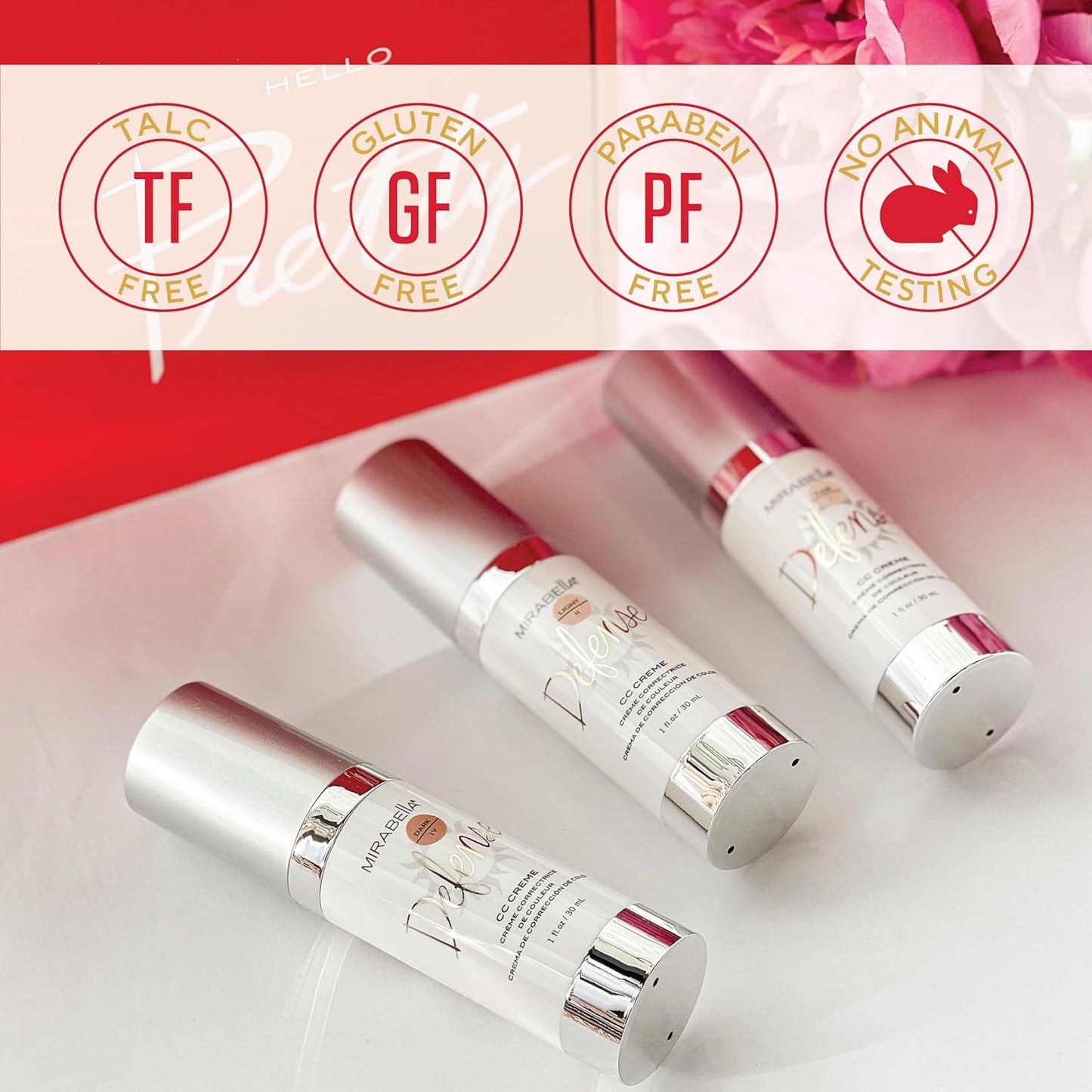 Mirabella Defense CC Creme Full Coverage Foundation with SPF 20, CC Cream Foundation with Sunscreen & Hyaluronic Acid, Oil Control with Salicylic Acid - Light