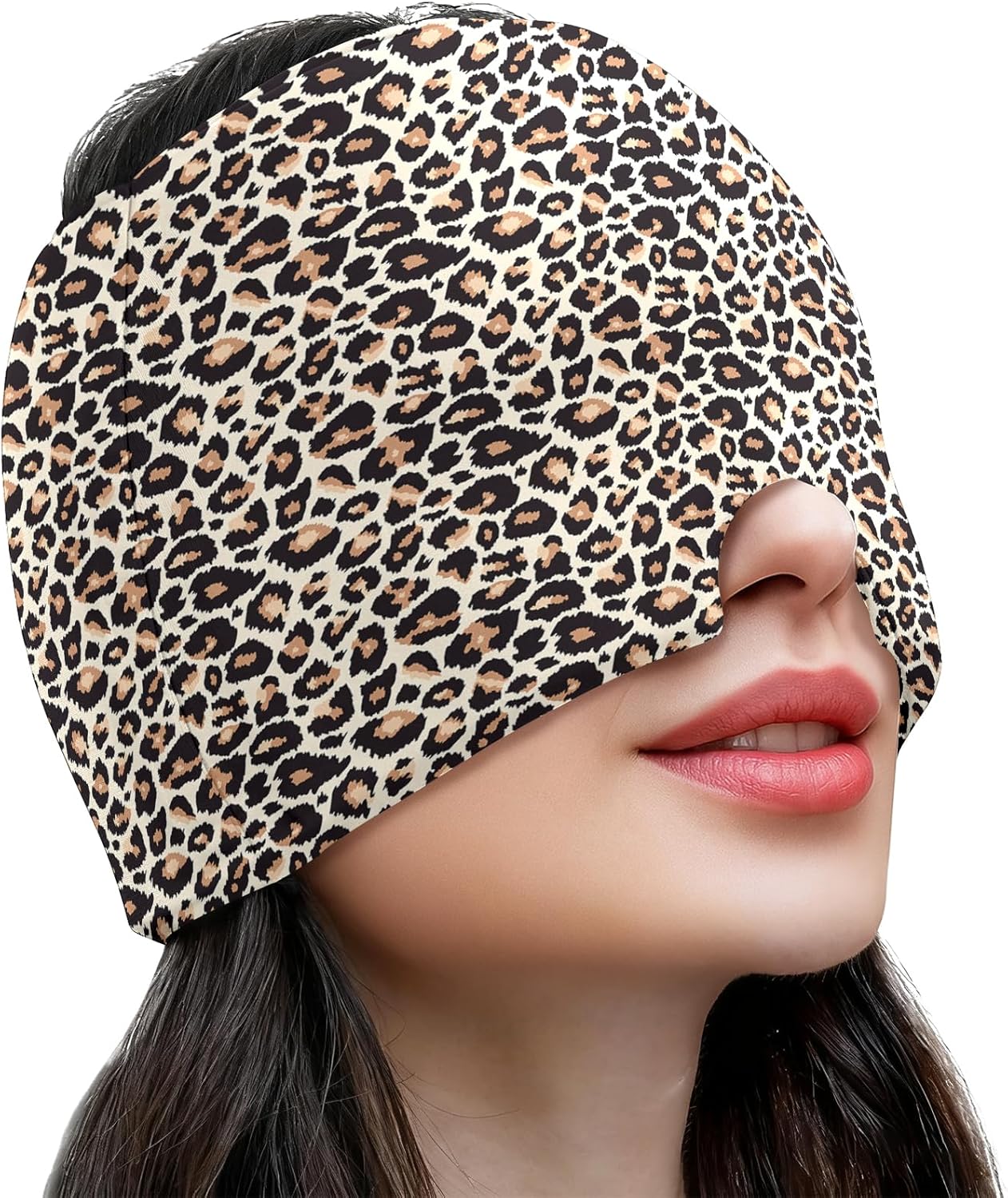 Migraine Relief Cap,Headache Relieve Cap,Leopard Print Reusable Gel Ice Head Wrap Cap for Tension,Stress,Hangover & Puffy Eyes.