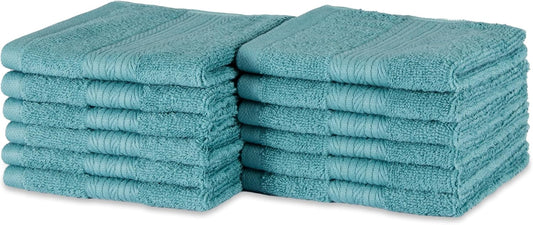 Amazon Basics Fade-Resistant 100% Cotton Washcloth, 12 Pack, 12"x12", Teal