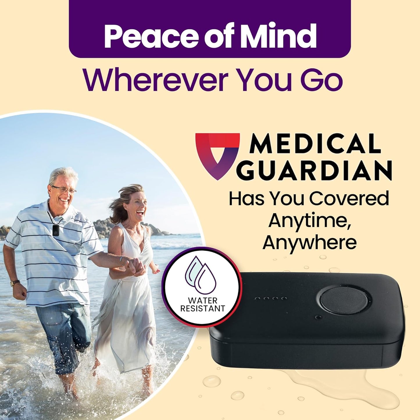 Medical Guardian MGMini | Medical Alert Device for Seniors | Water-Resistant, Emergency Call Button, 24/7 Monitoring, Step Counter, GPS Tracking | Monthly Subscription Required | Black