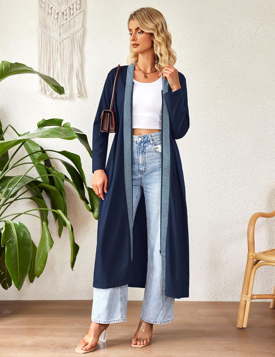 Ekouaer Women Zipper Robe Long Sleeve Loungewear Lightweight Housecoat Full Length Nightgown with Pockets