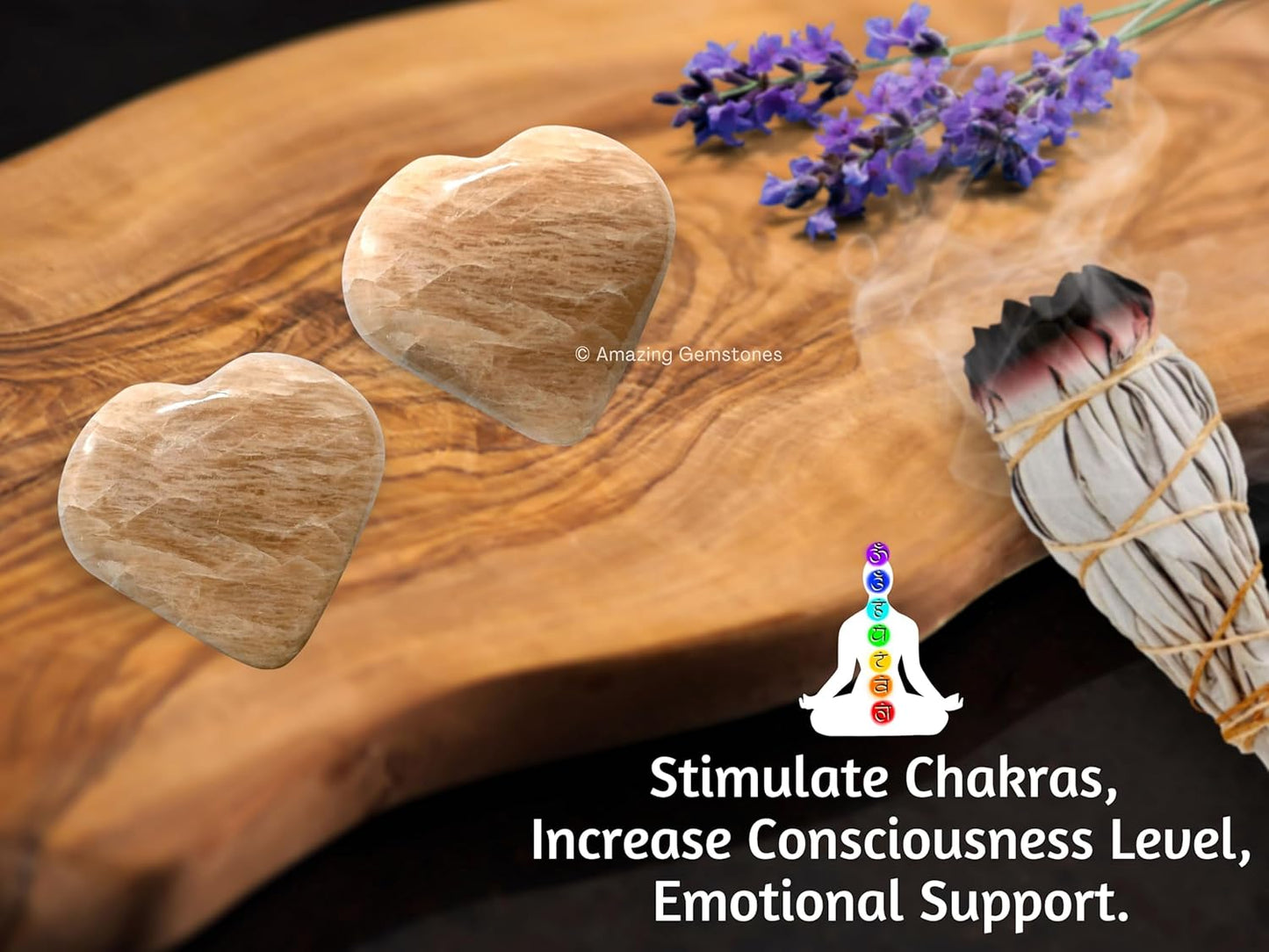 Amazing Gemstone Cream Moonstone Crystal Heart Palm Stone - Pocket Massage Worry Stone for Natural Body Chakra Balancing, Reiki Healing and Crystal Grid