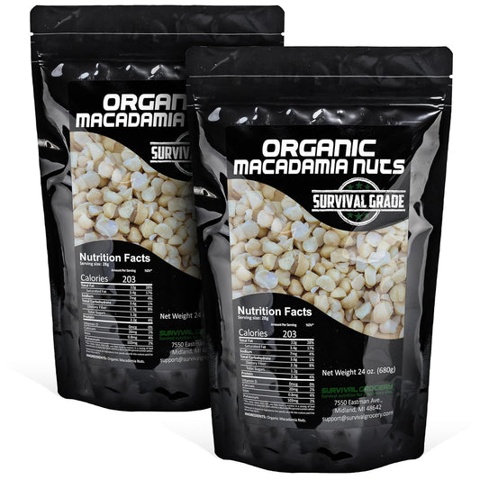 Survival Grocery® Organic Macadamia Nuts – Keto-Friendly Healthy Fats & Plant Protein, Oxygen- & Light-Barrier Packaging + O₂ & Moisture Packs, (Single or Multi-Pack Savings) (48 oz./2 Bags)