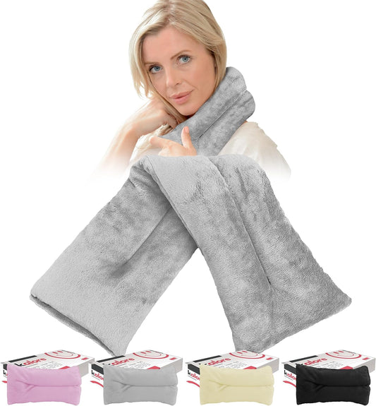 Microwavable Heating Pads for Winter, Back, Stomach & Head Comfort – Kalore Neck Wrap with Velboa Faux Fur Cover – Even Heat Distribution Hot Compress Bag – Wheat Heat Pad – Lavender Scent – Gray