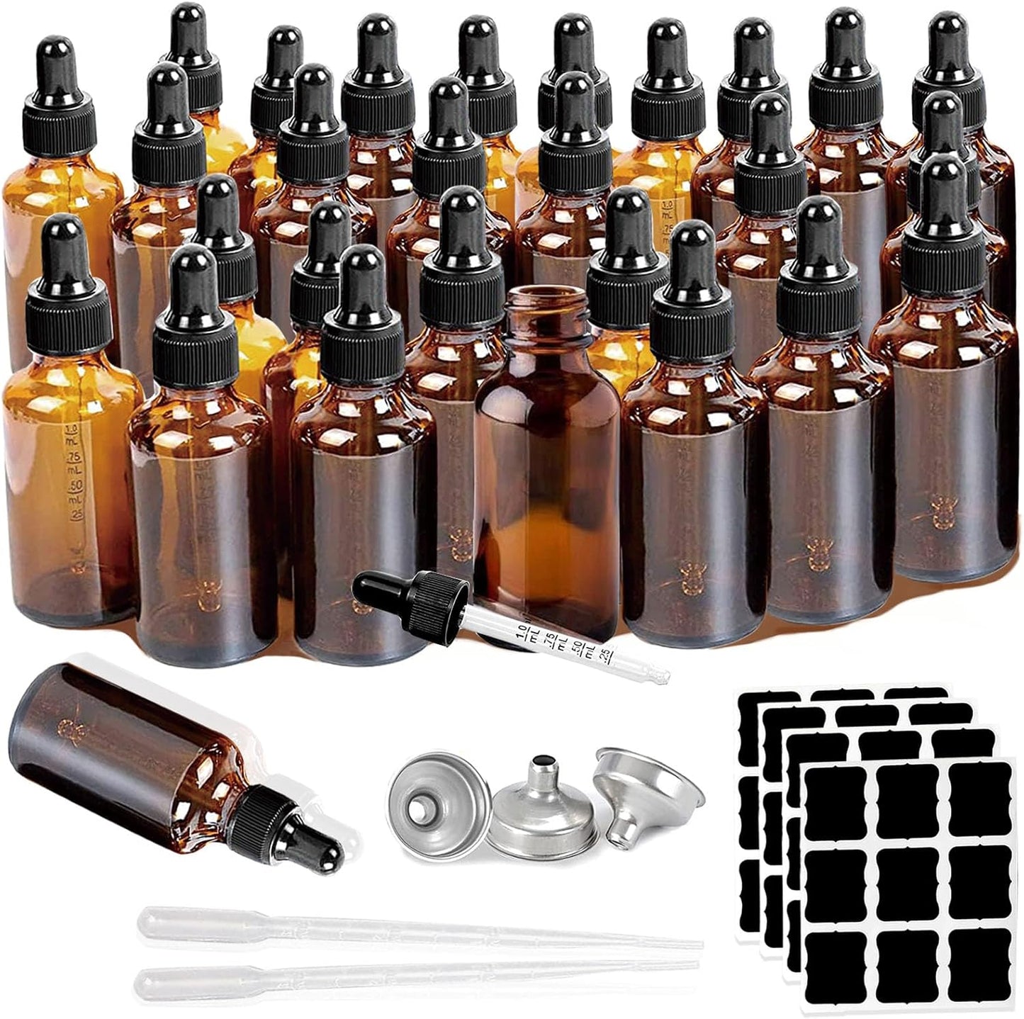 28Pack 2oz Tincture Bottles With Dropper Amber Glass Dropper Bottle with Measured Eye Dropper Funnels,Labels,60ml Empty Bottle Brown for Homemade Vanilla Essential Oil,Tincture,Serum,Liquids