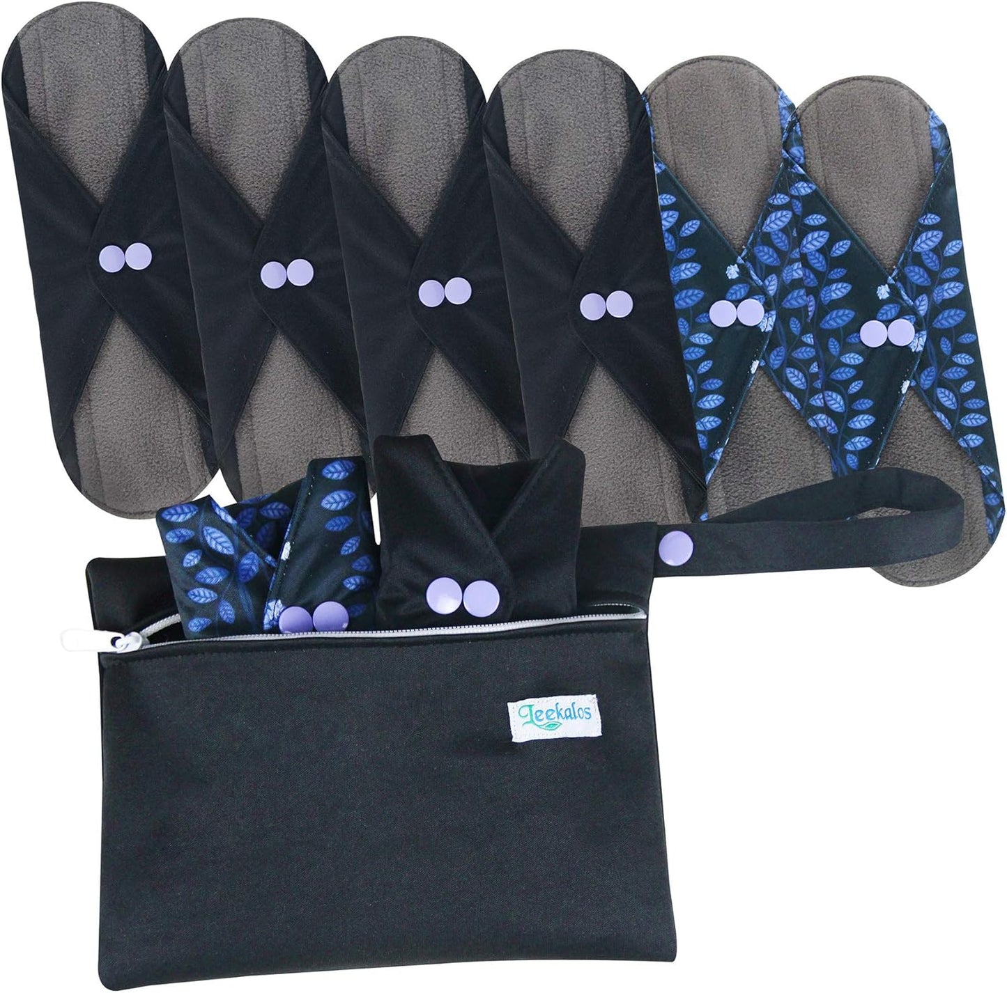 Leekalos Reusable Menstrual Pads - Bamboo Menstrual Cloth Pads | Light Incontinence Pads | Reusable Sanitary Pads - Pack of 6, 1 Cloth Mini Wet Bag
