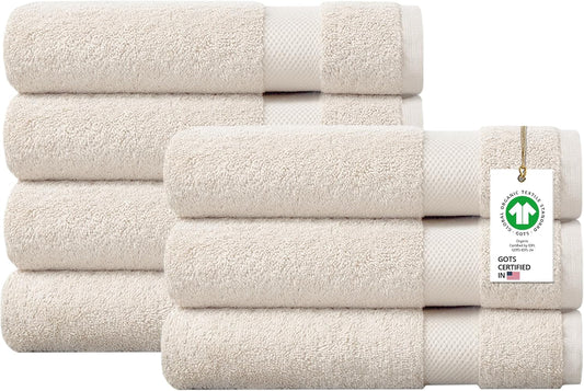 Delara 100% Organic Cotton Towels 650 GSM Plush Feather Touch Quick Dry Bath Towel, Pack of 7 GOTS Certified, Oeko-Tex Green Certified, Organic Cotton Bath Towel, 30"X58"