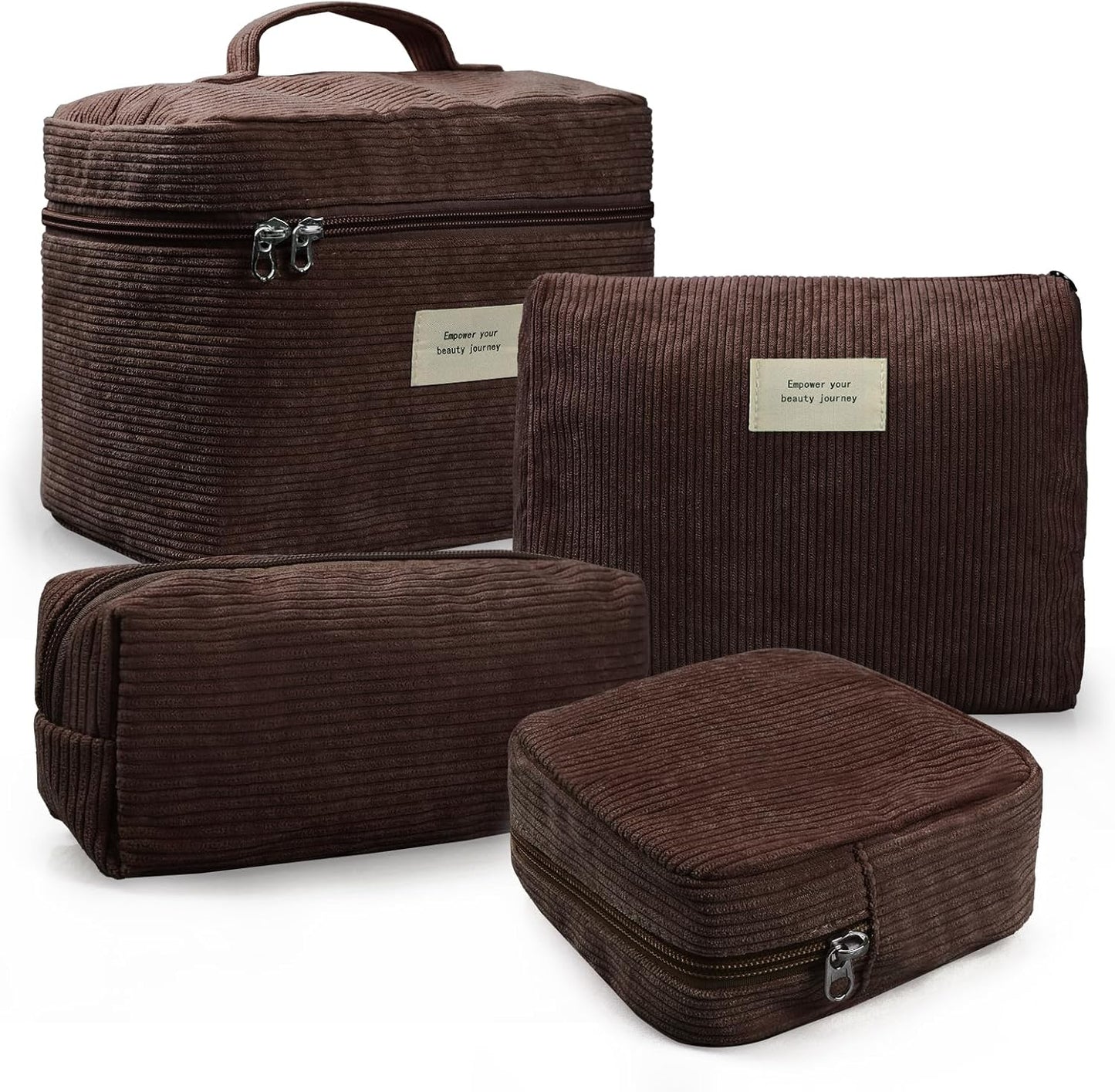 4 Pcs Makeup Bag for Women Corduroy Cosmetic Bag Aesthetic Cute Bags Multi Size Purse Pouch Travel Toiletry Bag Set Makeup Organizer with Zipper (BrownCorduroy)
