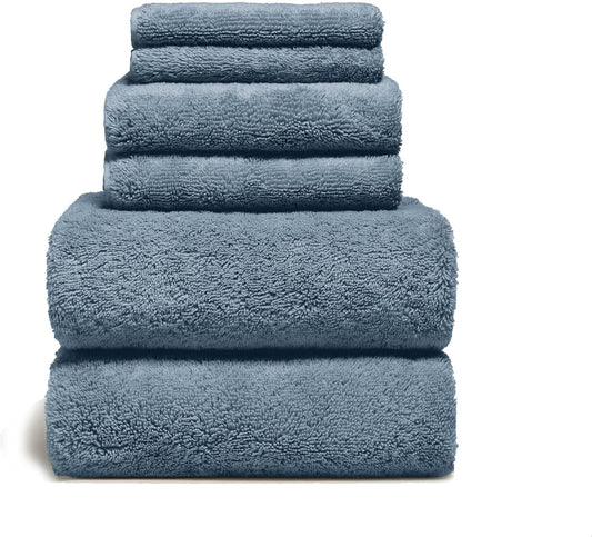 Italic Ultraplush 100% Australian Cotton Towels Standard 6 Piece Set, 2 Bath, 2 Hand, 2 Washcloths, 800GSM Lightweight, Highly Absorbent Quick Dry Soft Resort Grade Towels (Glacier)