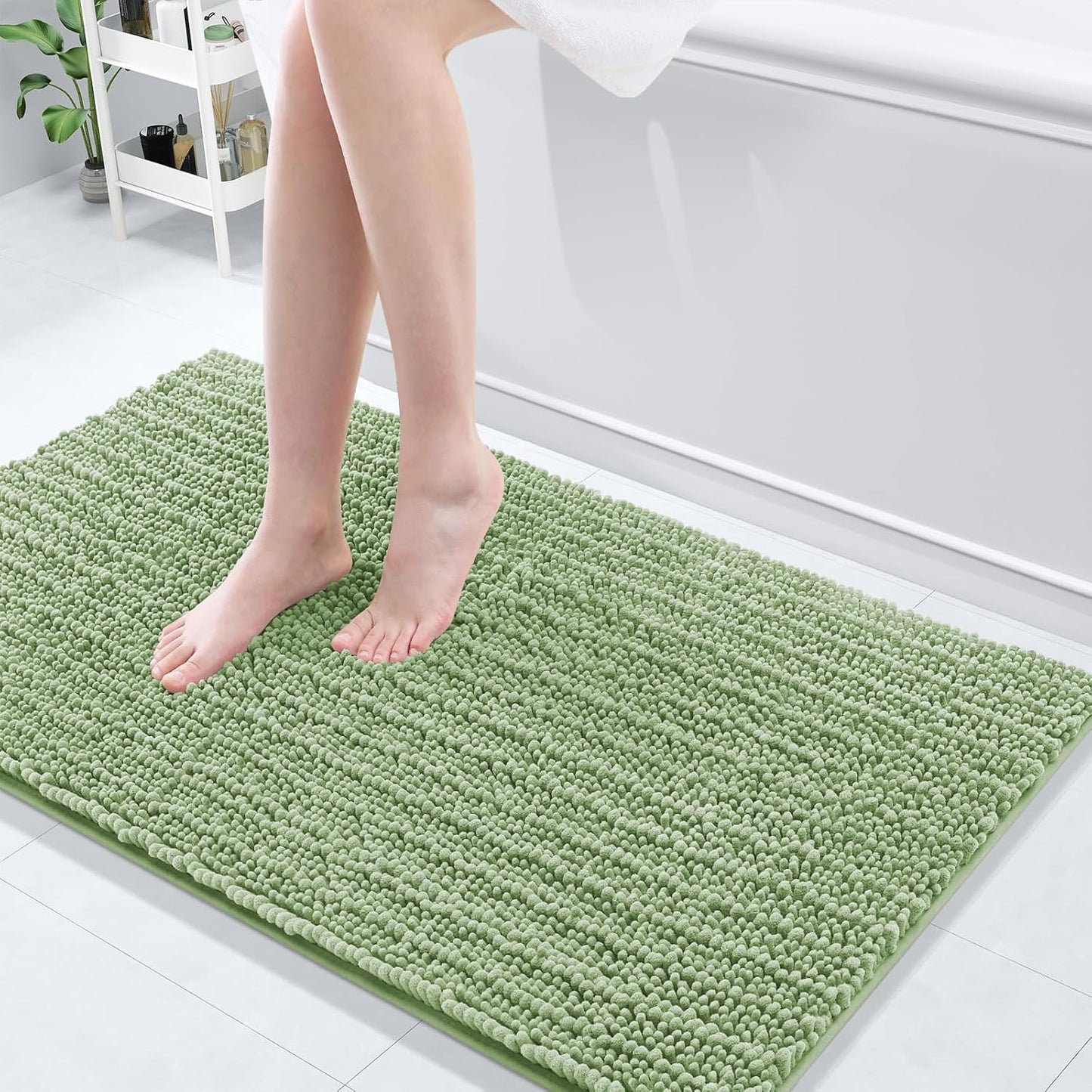 Arotive Luxury Chenille Bathroom Rug Mat, Extra Soft Thick Absorbent Shaggy Bath Rugs, Non-Slip Machine Wash Dry, Plush Bath Mats for Bathroom, Shower and Tub, 44x24, Sage Green