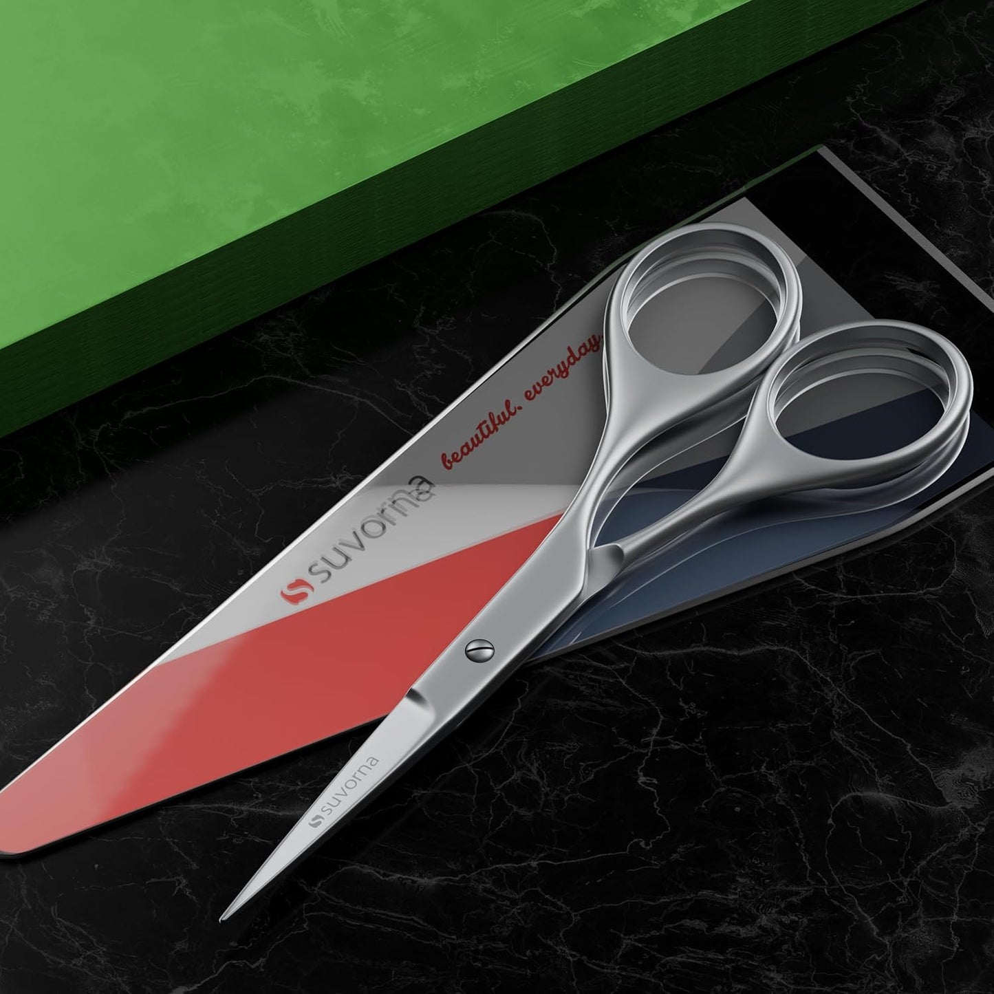 Suvorna small scissors for beard, mustache, facial, nose, eyebrow, and ear hair - Hair scissors for cutting, trimming & grooming - Made with 4.5" stainless steel for barbers, professional, & home user