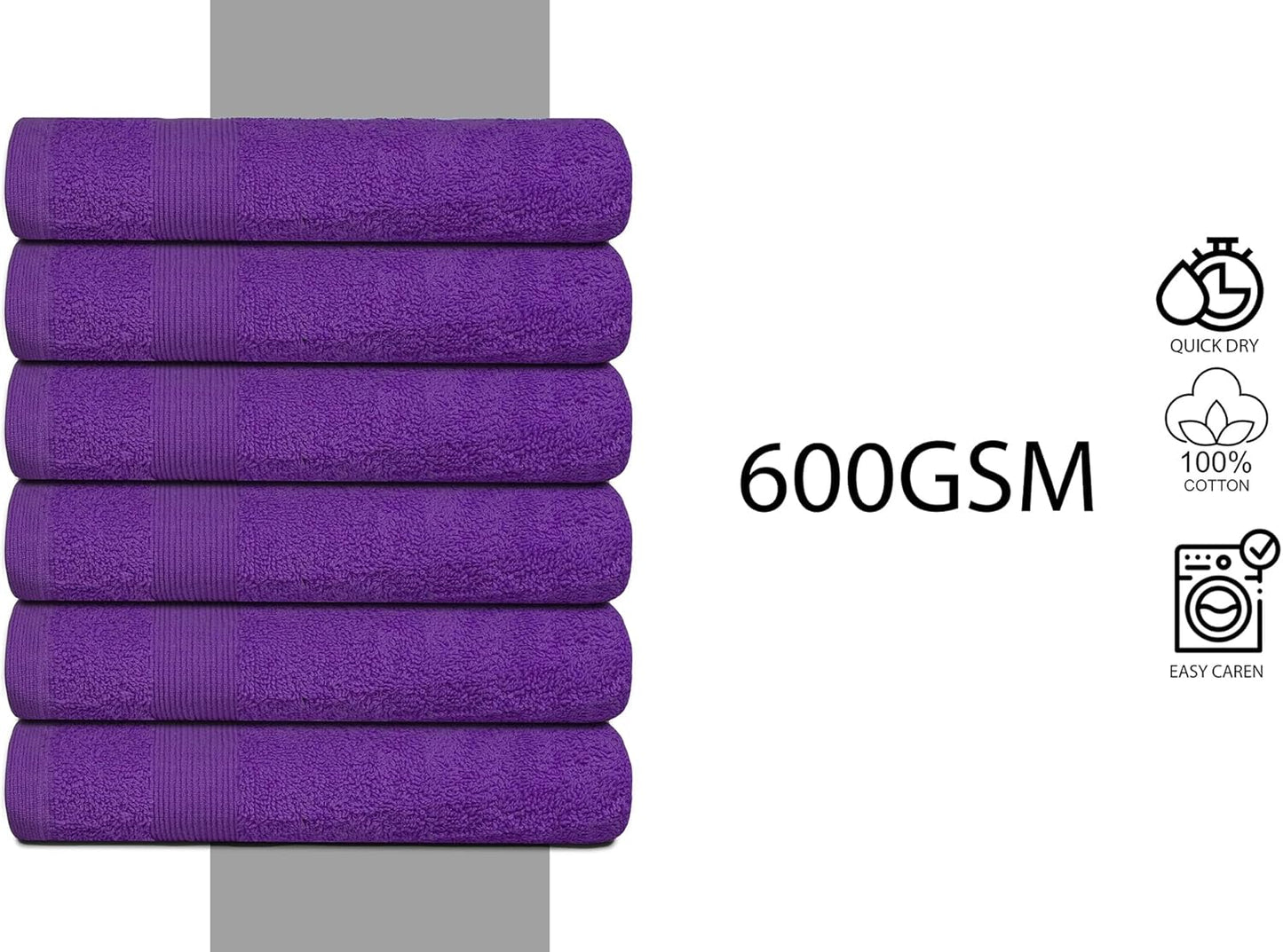 Premium Hand Towels Pack of 6 (16" x 30”) 100% Combed Ring Spun Cotton | Highly Absorbent Hand Towels Set | Ultra Soft for Home, Gym & Spa (Purple)