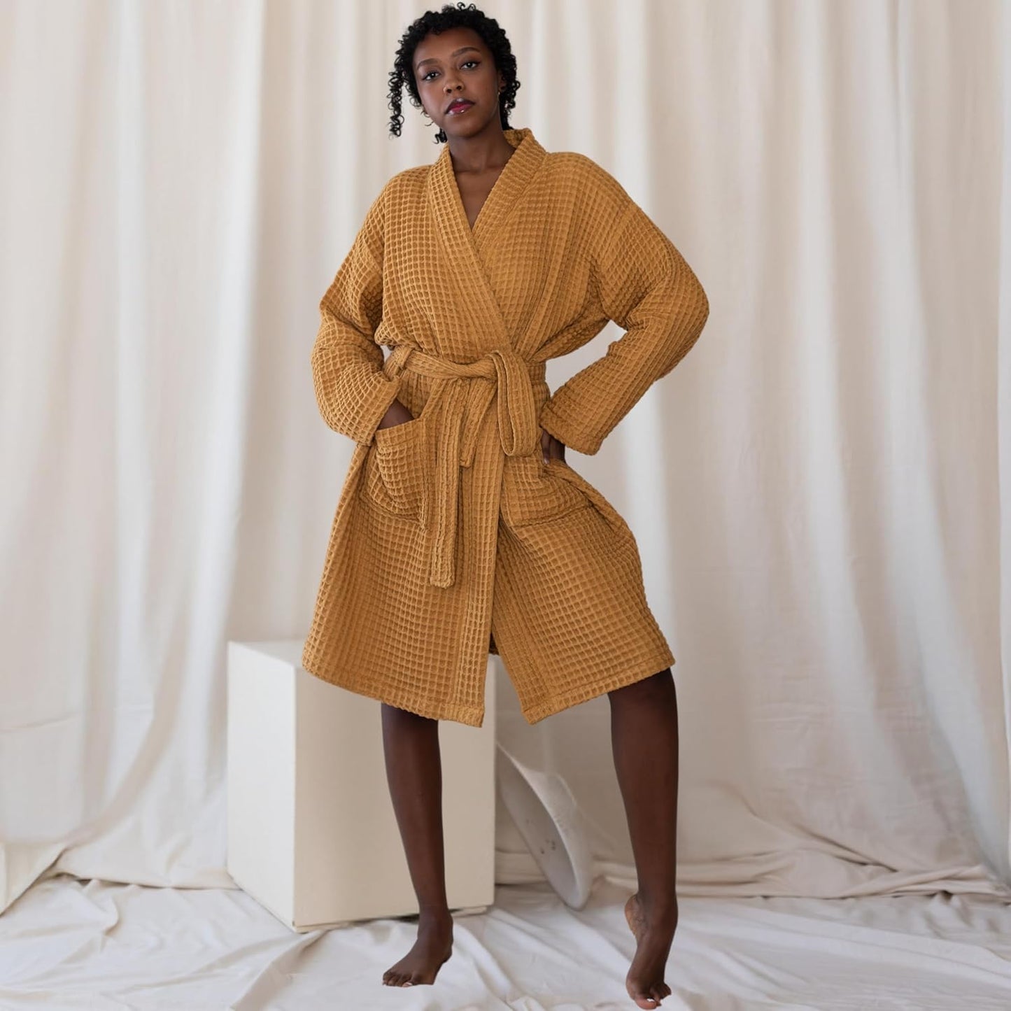 Womens Kimono Waffle Robe - Lightweight 100% Turkish Cotton Housecoat for All-Day Lounging - Bathrobe for Shower