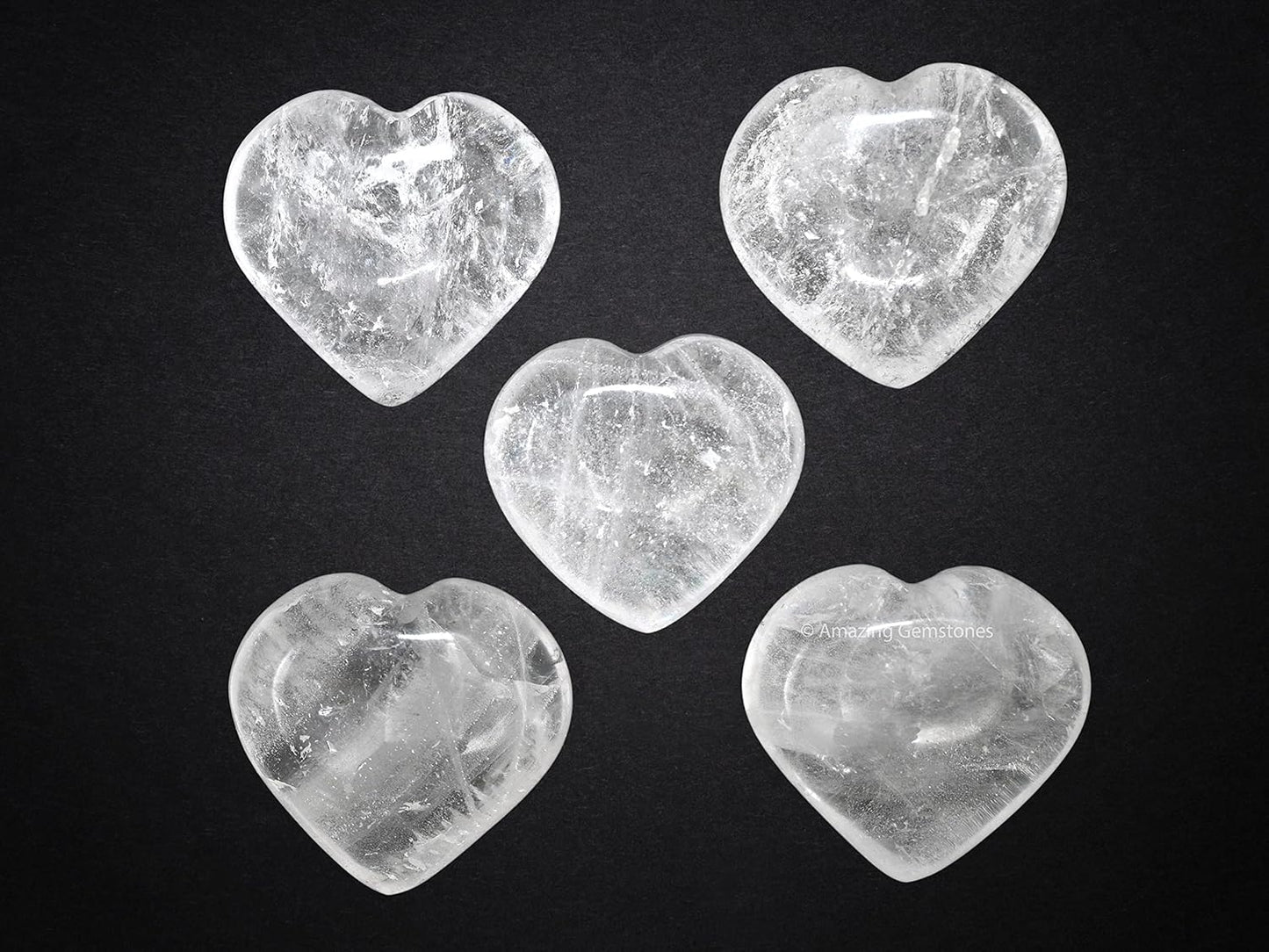 Amazing Gemstone Clear Quartz Crystal Heart Palm Stone - Pocket Massage Worry Stone for Natural Body Chakra Balancing, Reiki Healing and Crystal Grid