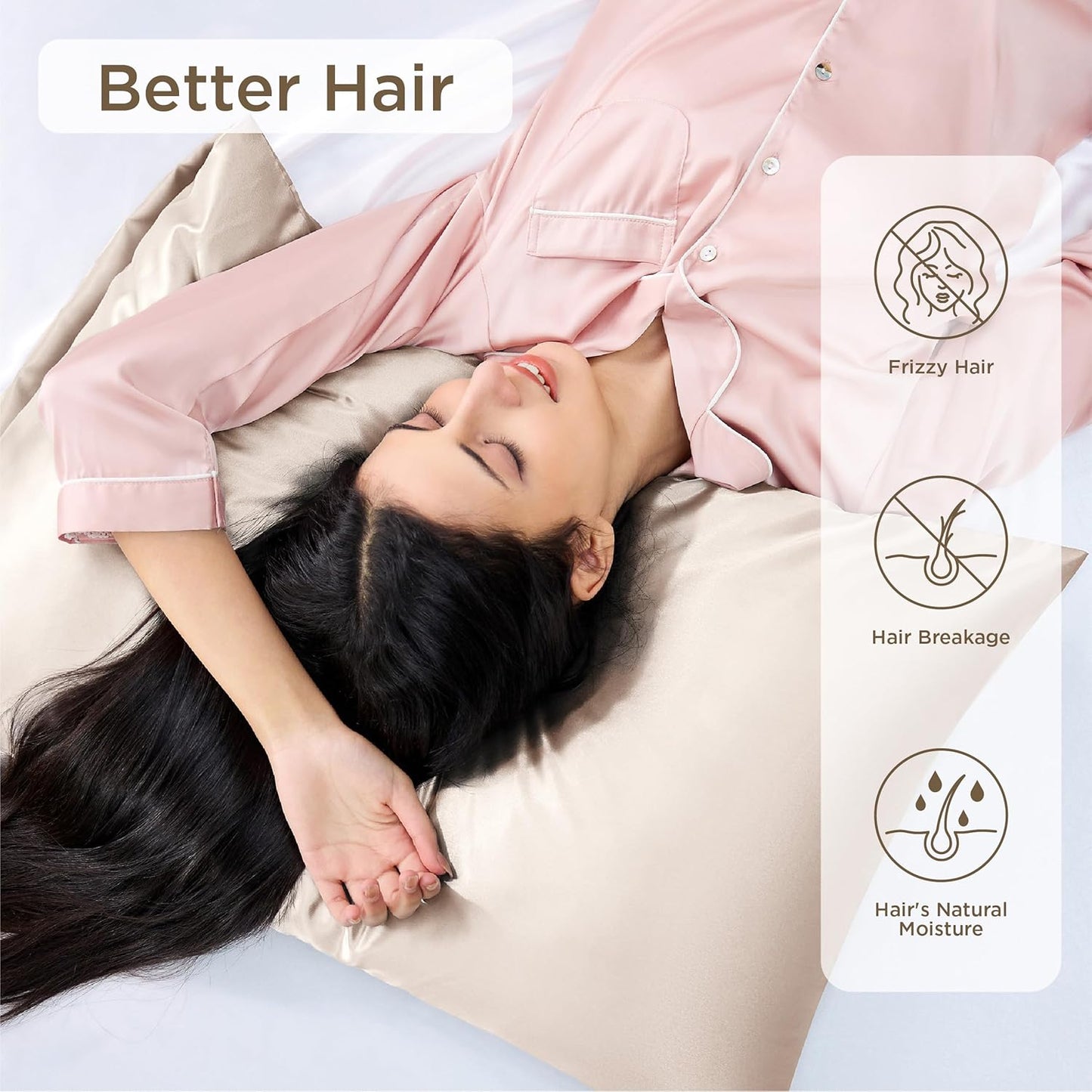 Bedsure Satin Pillowcases Standard Set of 4 - Beige Silk Pillow Cases for Hair and Skin 20x26 inches, Satin Pillow Covers 4 Pack with Envelope Closure, Gifts for Women Men