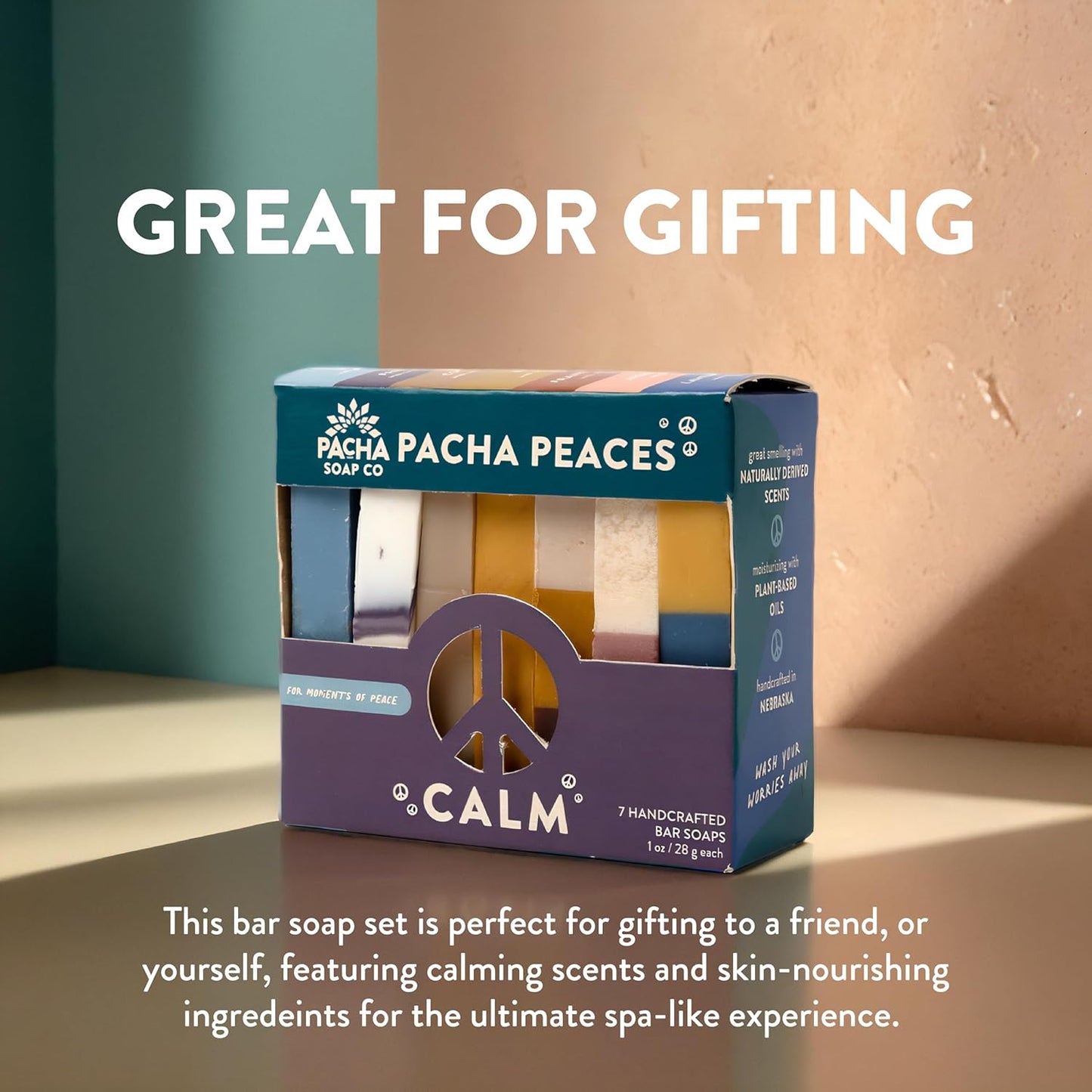 Pacha Soap Co. Bar Soap, Pacha Peaces, Uplift & Calm Bundle, 2-Pack (4 oz ea) - Premium, Handcrafted, Hydrating, Natural Face Wash, Hand Cleanser, Body Wash, Soothing Essential Oils