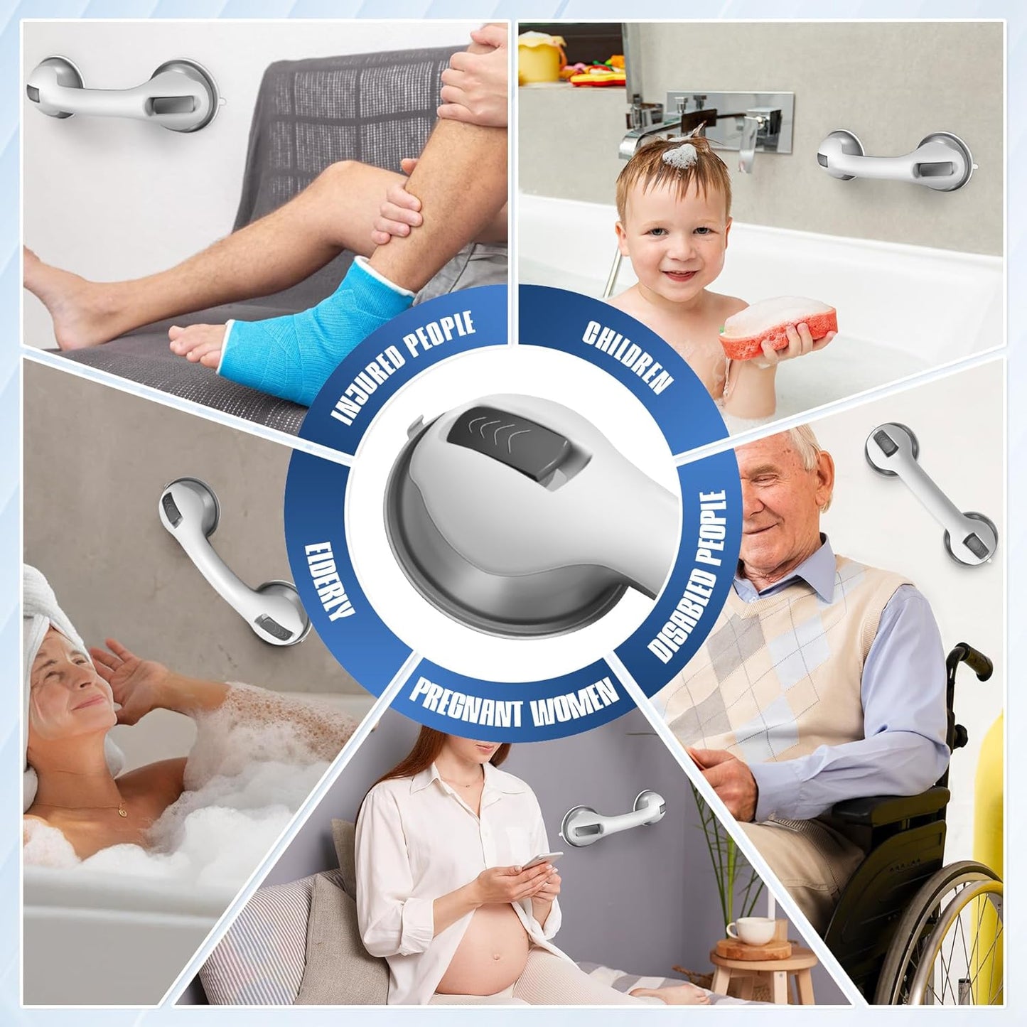 Grab Bars for Bathtubs and Showers, 2 Pack Shower Handles for Elderly with Strong Suction, 12 Inch Bathroom Shower Safety Bars for Seniors and Disabled for Wall