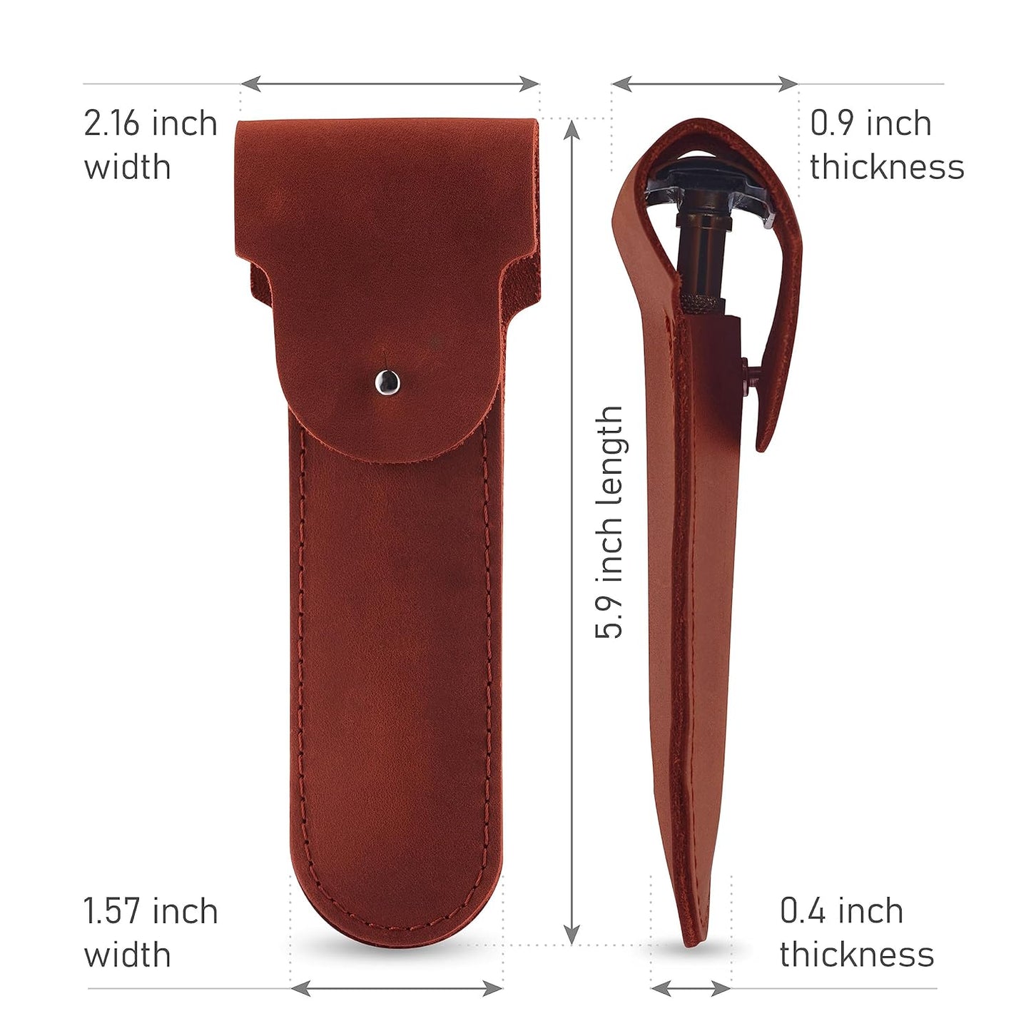 Safety Razor Head Protecting Leather Cover, Genuine Cowhide Leather Double Edge Safety Razor Case Accessories for Travel, Butterfly Razor Case, Soft Leather Double Edge Razor Case (Cognac)