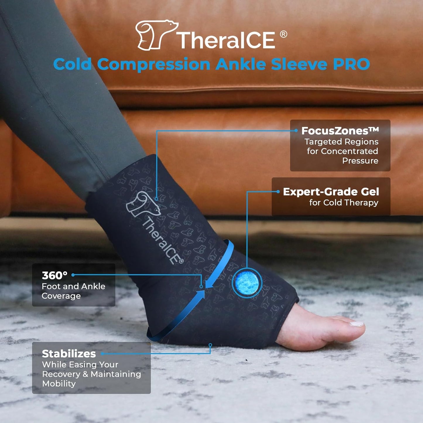 TheraICE Ankle Ice Pack Wrap PRO for Swelling & Sprained Ankle Brace for Women & Men, Cold Therapy Support Compression Socks, Plantar Fasciitis & Achilles Tendonitis Relief, Sore Feet & Heel