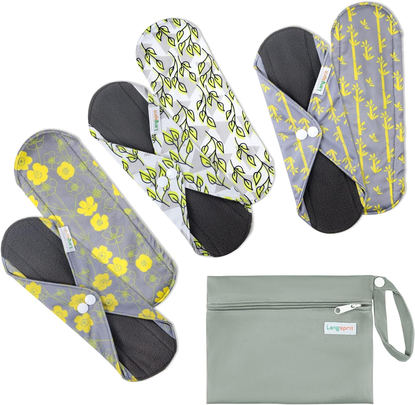 7pcs Set 1 pc Mini Wet Bag +6pcs Absorbent Reusable Sanitary Pads/Washable Cloth Menstrual Pads（Spring,L…