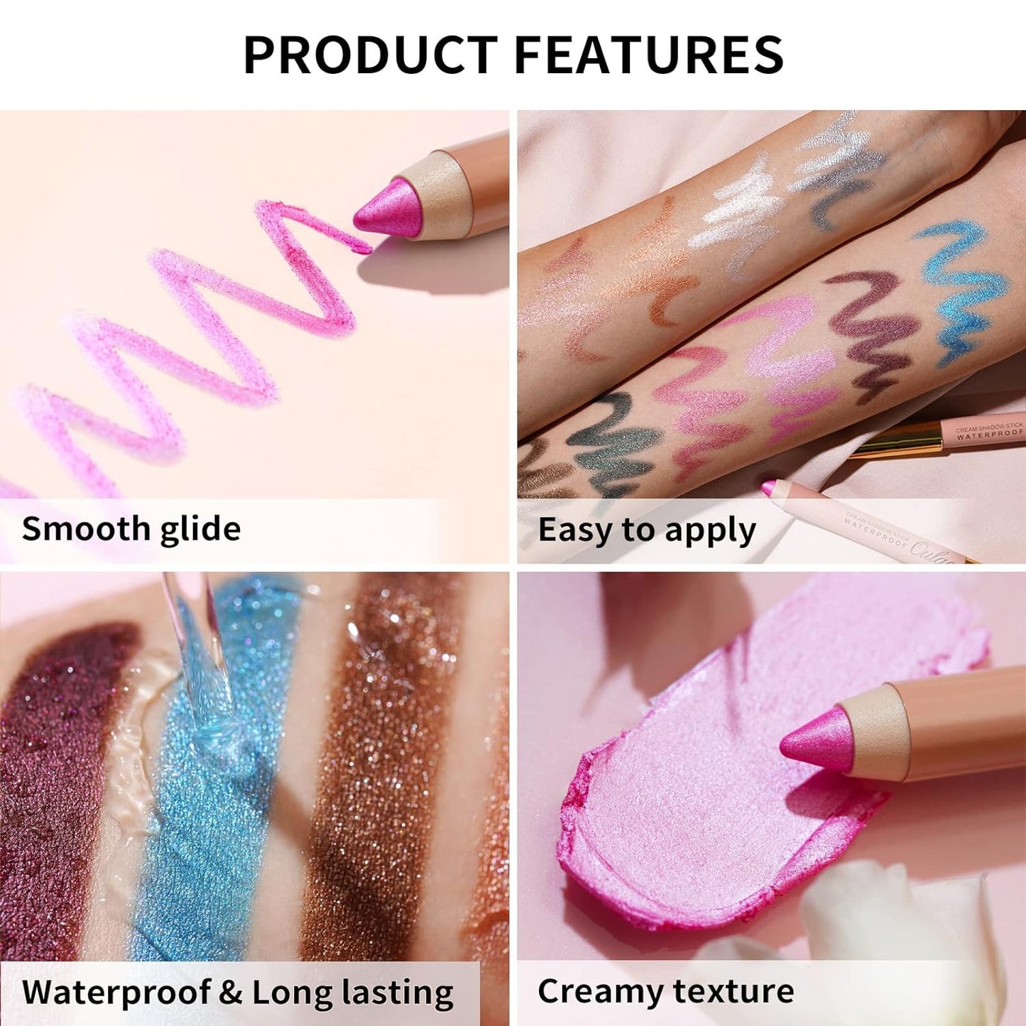 Oulac Twist-Up Shimmer Eyeshadow Stick – Waterproof Creamy Blendable Texture, Vegan & Cruelty-Free Eye Makeup, 1.25g, 01Vanilla