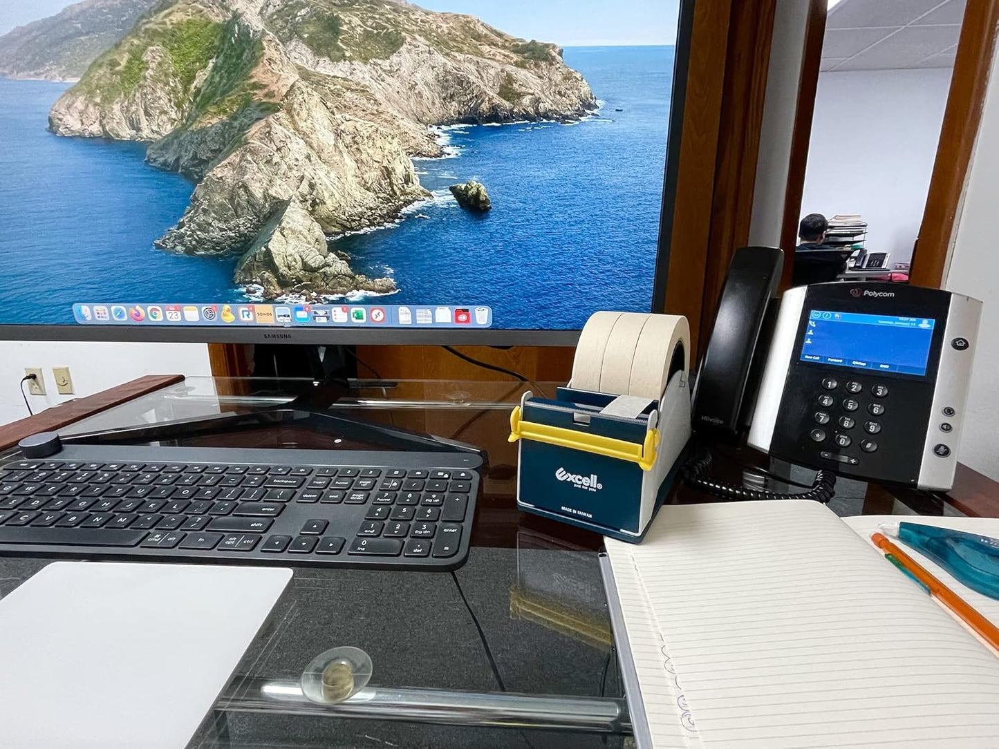 WOD TTD3SD Tabletop Multi-Roll Steel Desktop Tape Dispenser, Blue & Gray - Fits Tape up to 3 inch Wide, Holds 3 inch core, Weighted Rubber Base for Stability