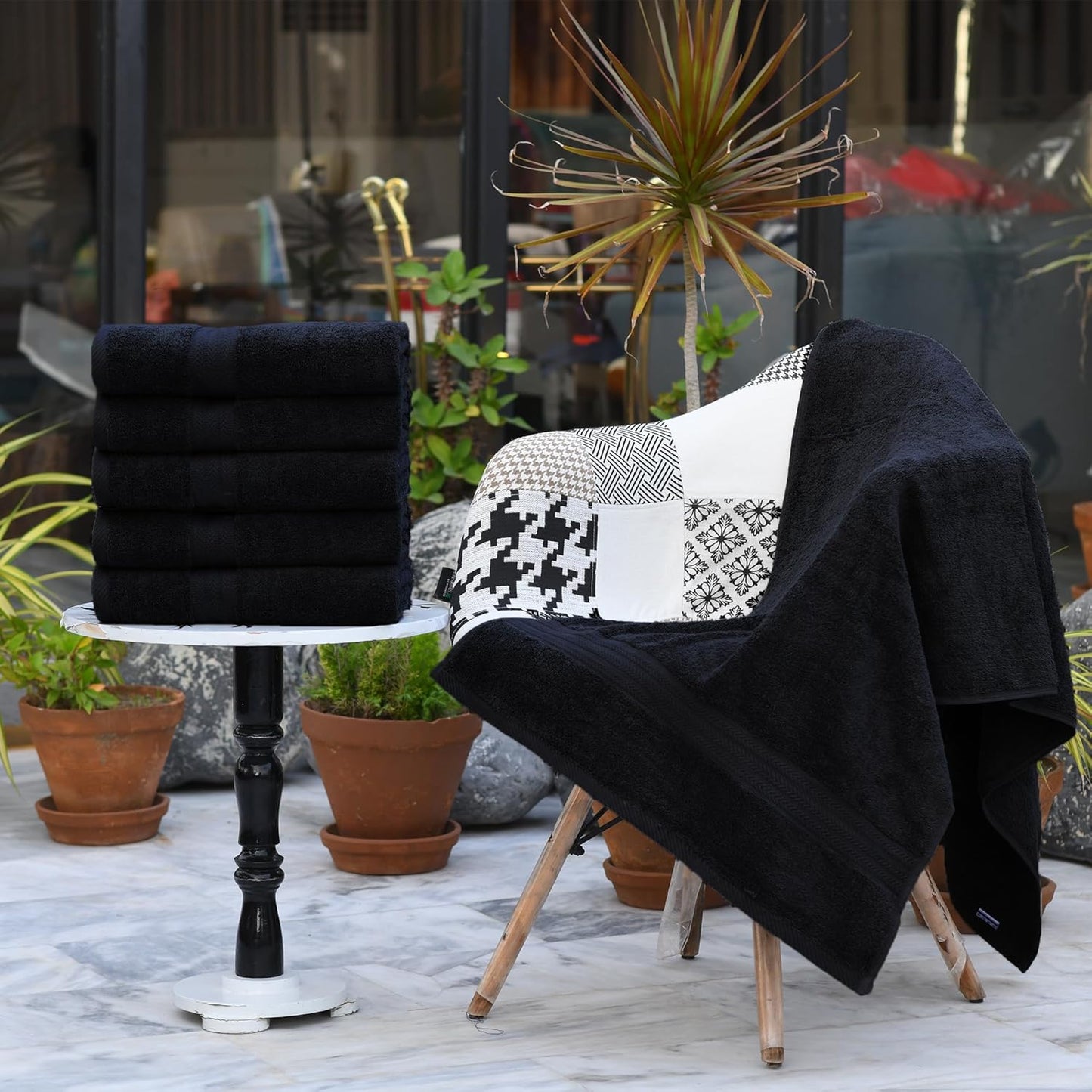 HERCULEAN Large Bath Towels 24 x 50 Pack of 6 | Quick Dry and Highly Absorbent | 100% Cotton Terry Towels for Bathroom - Perfect for Shower - Pool and Spa - Luxury Soft Towels - Black