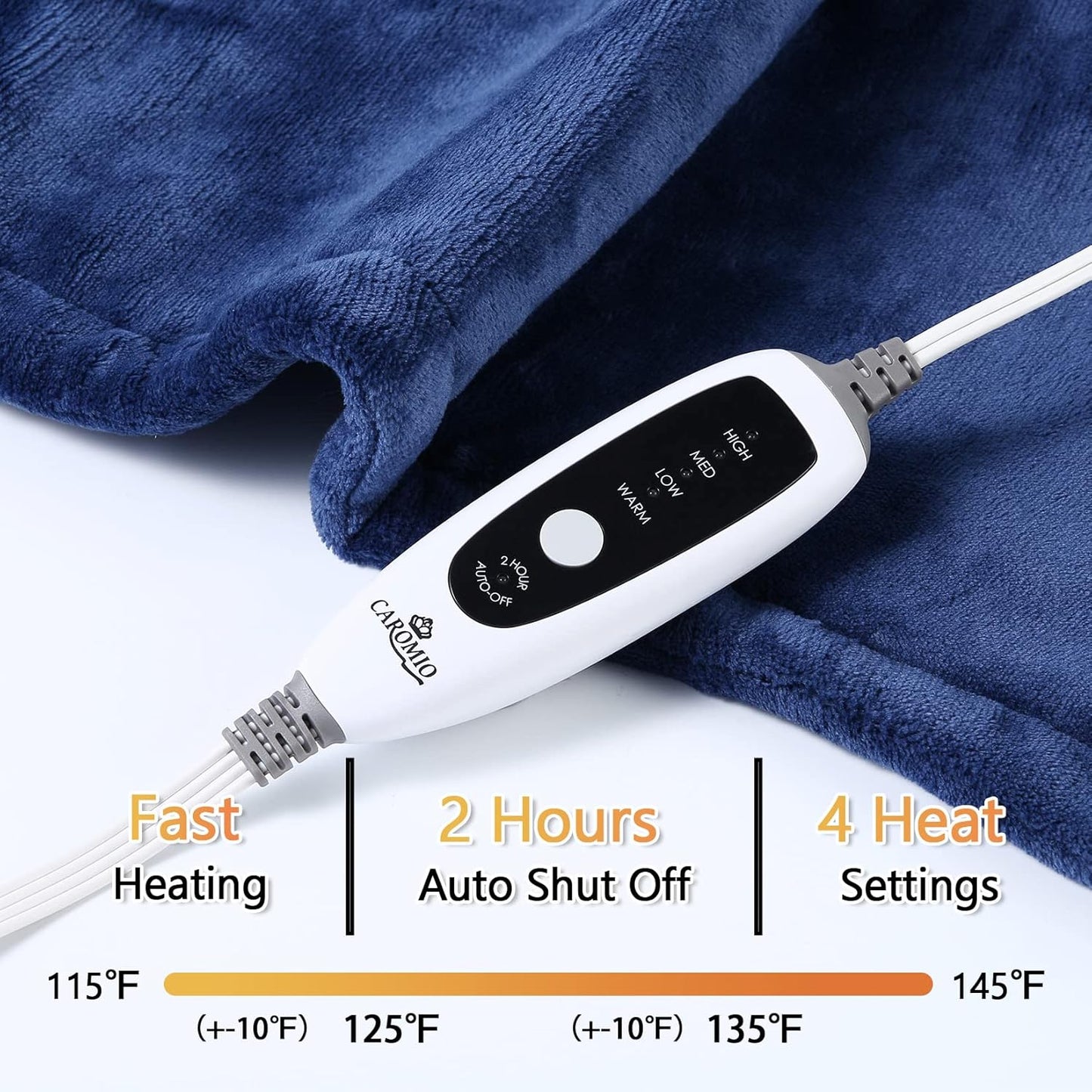 CAROMIO Heating Pad for Neck and Shoulders Back Pain Relief, Electric Weighted Heating Pads with Auto Shut Off Large, Full Body Back Heat Pad Fast Heating, 4 Temperature Settings (Navy Blue, 33"x22")