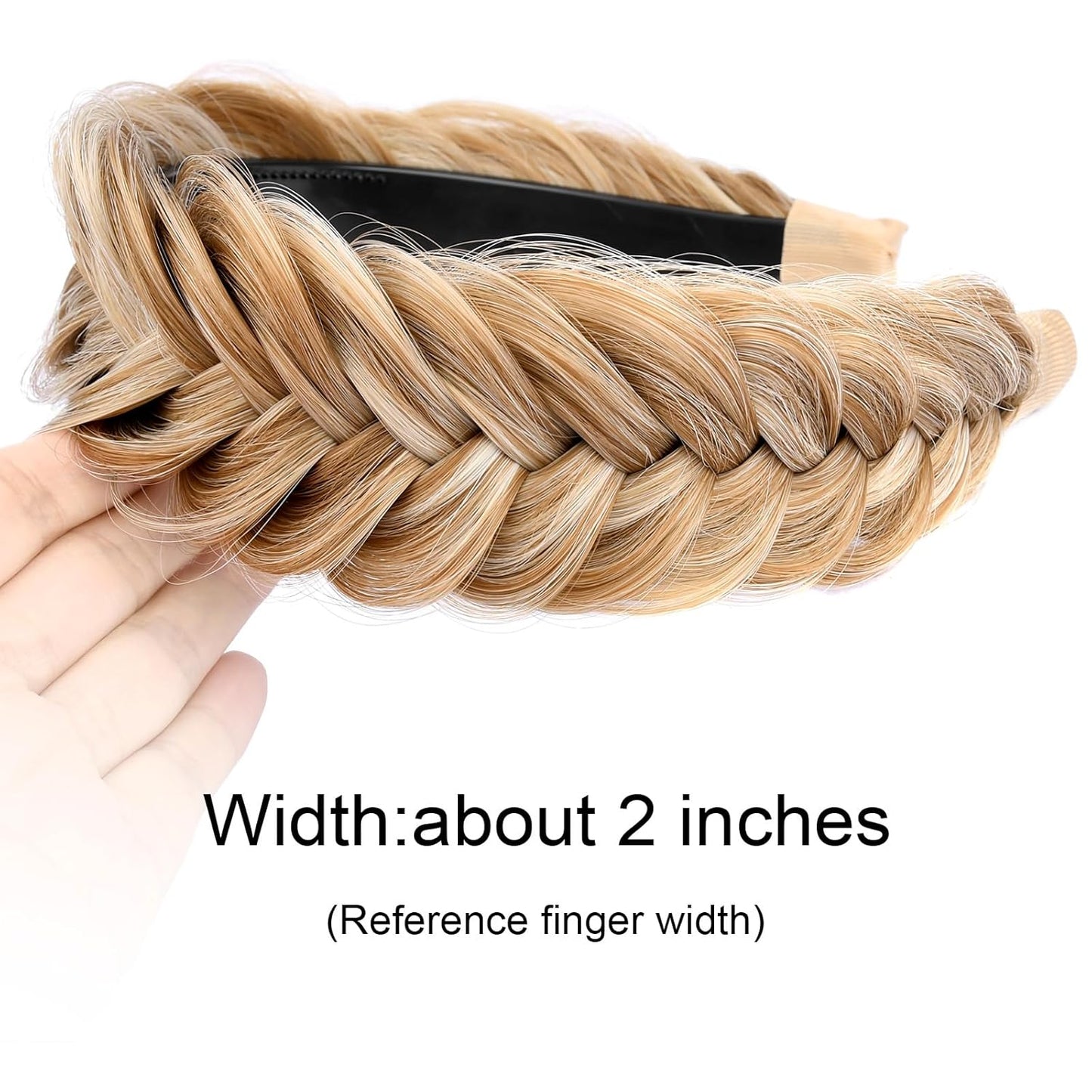 DIGUAN Wide Messy Braided Headband With Teeth Synthetic Hair Plaited Headband High Elasticity Braids Chunky Fishtail Braided Hair Band Hairpiece for Girls Women Beauty Accessory (Golden Blonde)