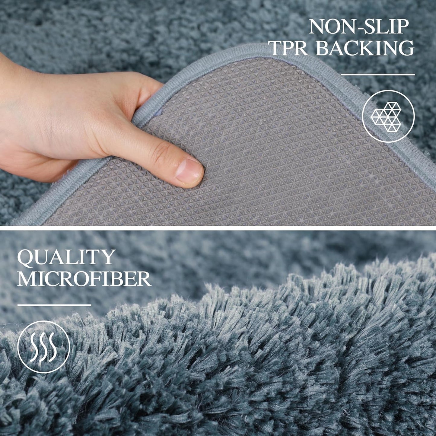 Walensee Non-Slip Bath Mat (16 x 24, Slate) Soft Microfiber Shaggy Bath Mat Machine Washable Thick Plush Rug for Shower