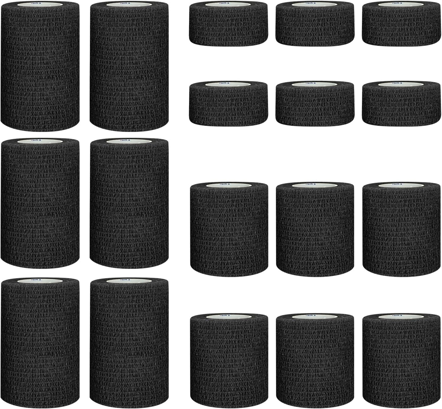 1"/2"/3" Self Adhesive Bandage Wraps, 18 Pack Black Self Adherent Cohesive Bandages Wrap for Wounds, Vet Wrap, Ankle Tape, Tattoo Tape Wrap, Medical Tape, Color Athletic Tape