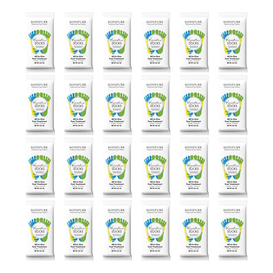 Bodipure All-In-1 Moisturizing Foot Mask, Keratin & Vitamin E Foot Mask for Dry Cracked Feet, Callus & Heel Softening, Easy-to-Use Pedicure Foot Repair, Chemical-free Feet Treatment 24 Pairs