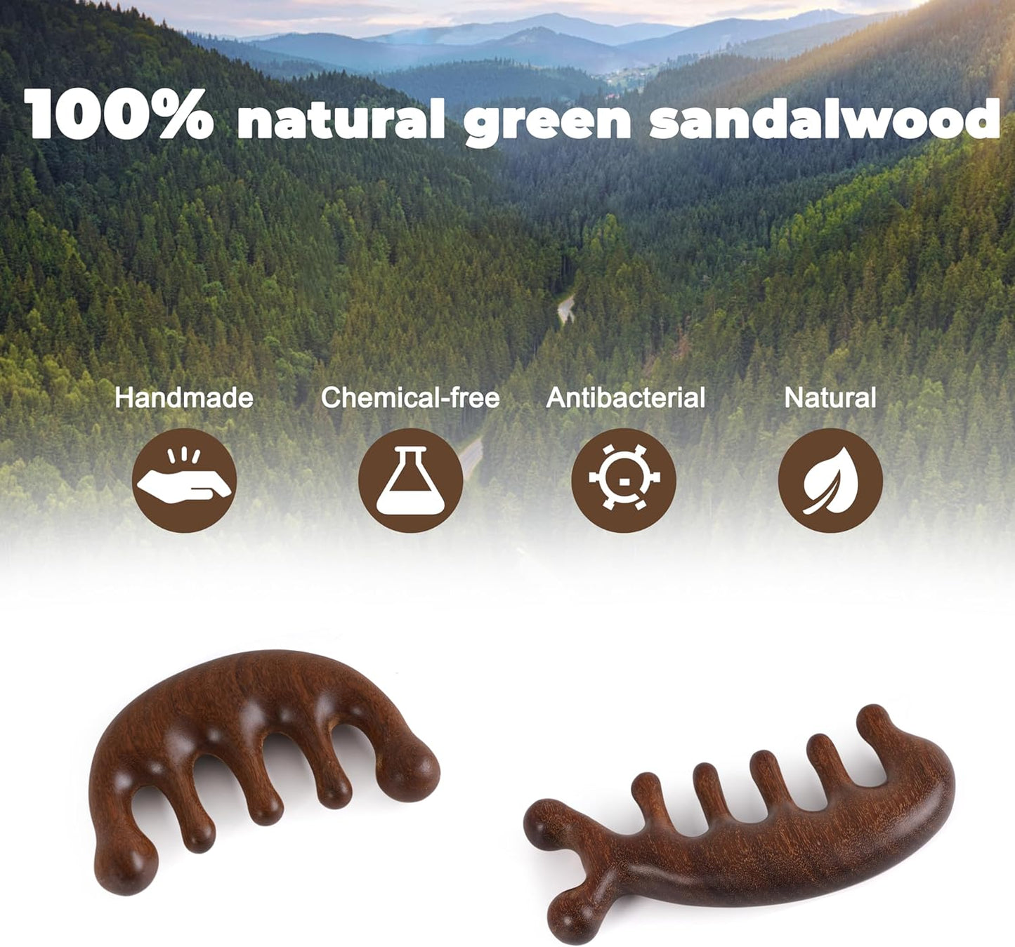 Scalp Massager Loc Comb, 2 Pcs Handmade Sandalwood Wide Tooth Comb for Hair Growth, Wooden Meridians Massager for Head, Hand, Face, Shoulder, Neck, Breast