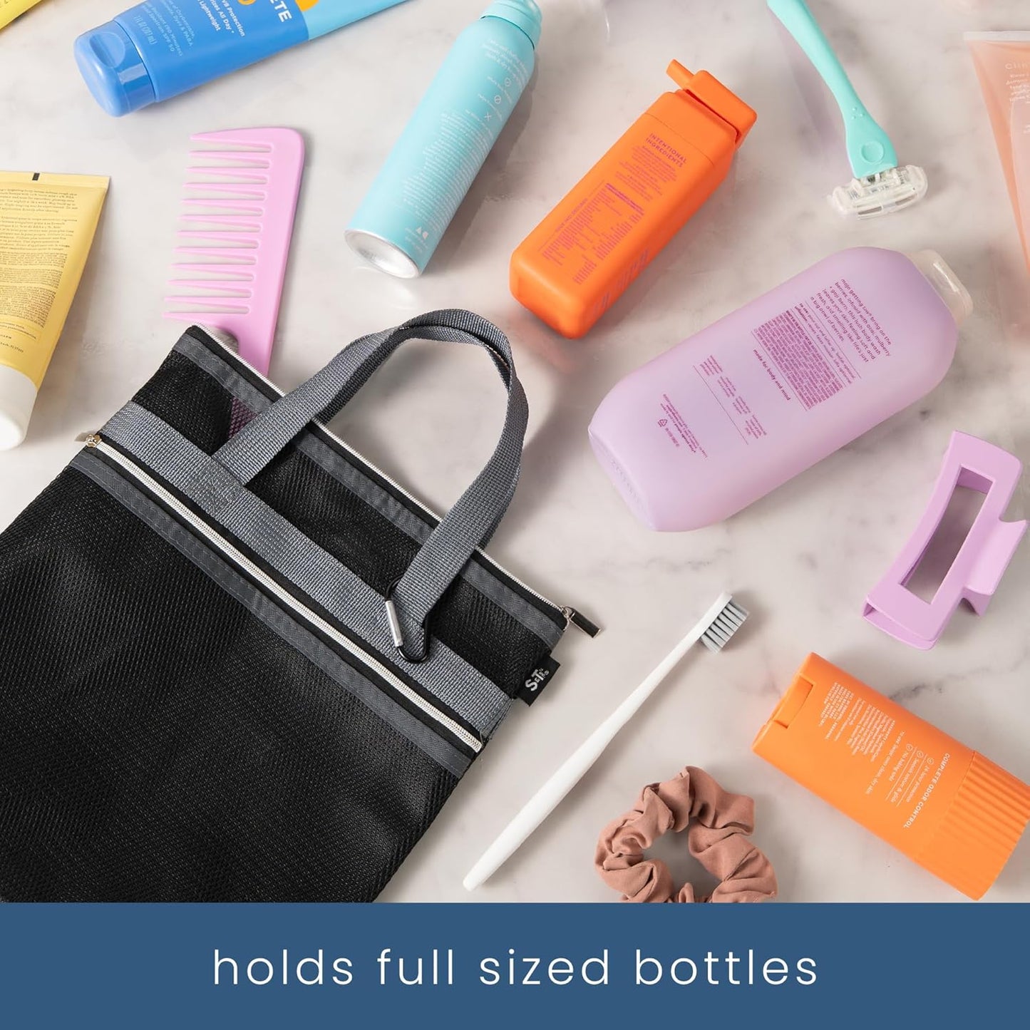 S&T INC. Mesh Shower Caddy, Shower Bag for Dorm Room Essentials, Gym Bag, Camping and More, Two Zippered Pockets, Black and Grey, 10 Inches x 10 Inches