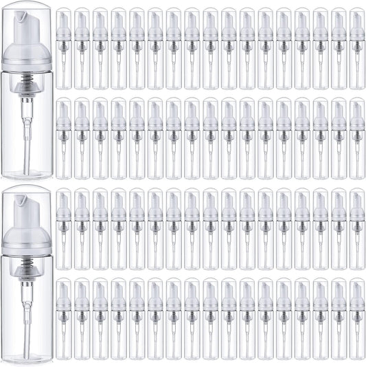 70 Pcs 2 oz Plastic Foam Soap Dispensers Refillable Lash Shampoo Bottles with Pump Mini Eyelash Cleaning Foam Bottle Dispenser for Refillable Travel Cosmetics (Transparent)