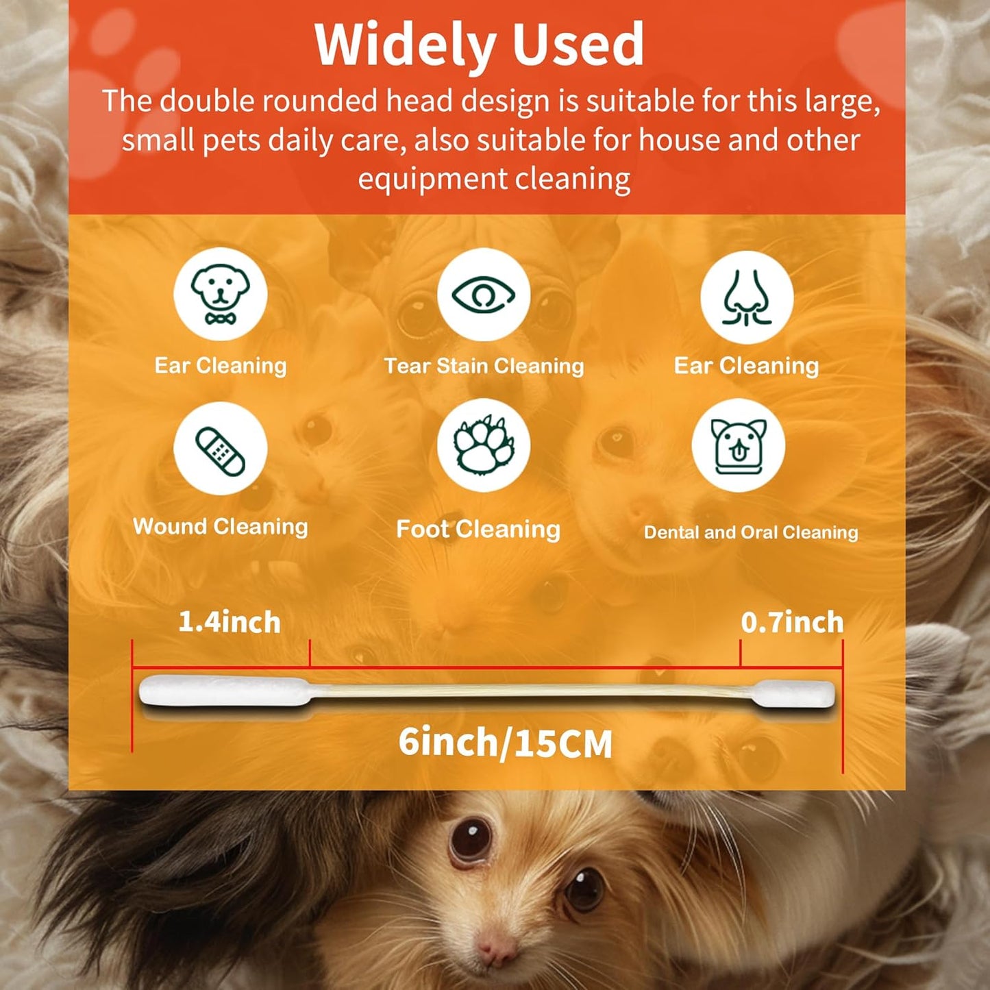 300 PCS 6 Inch Long Cotton Swabs in Box - Professional Large Cotton Swabs with Bamboo Handle - Double Sided Dog Ear Swabs - Specially Designed Big Cotton Swabs for Dog Ear, Cleaning Solution