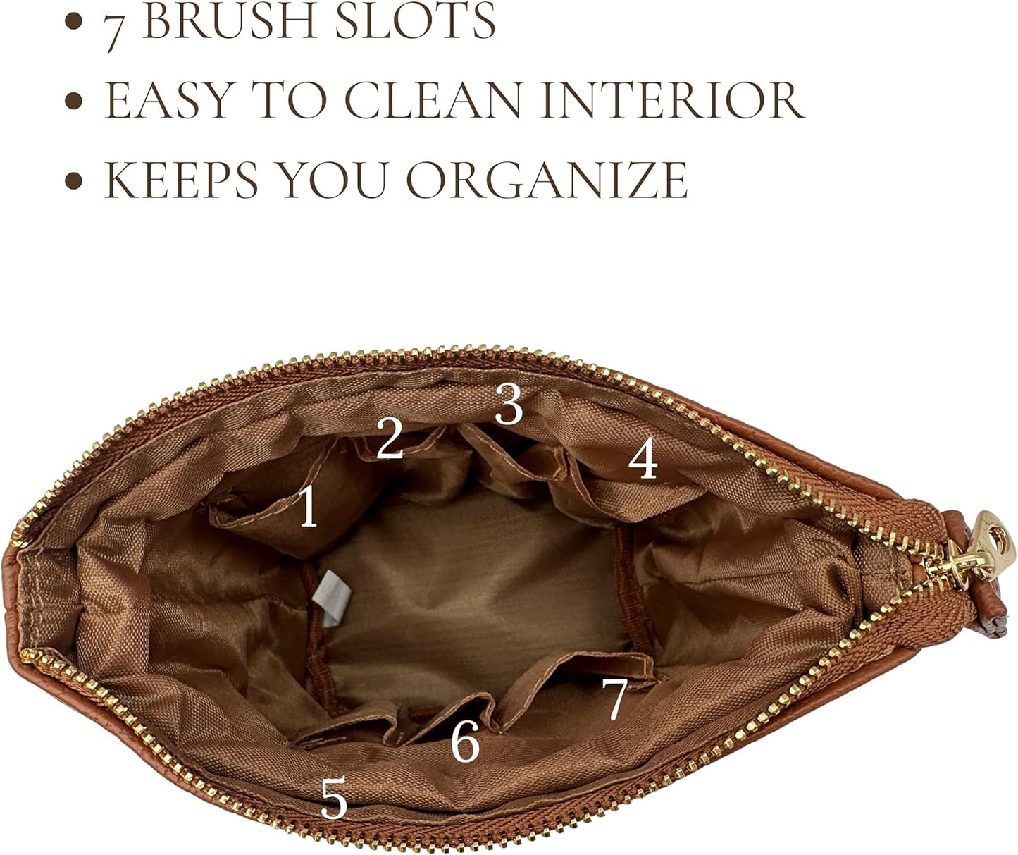 JAZD Travel Makeup Brush Bag Standup Brush Holder Portable Convertible Make up Brush Pouch Cosmetic Case (BROWN)